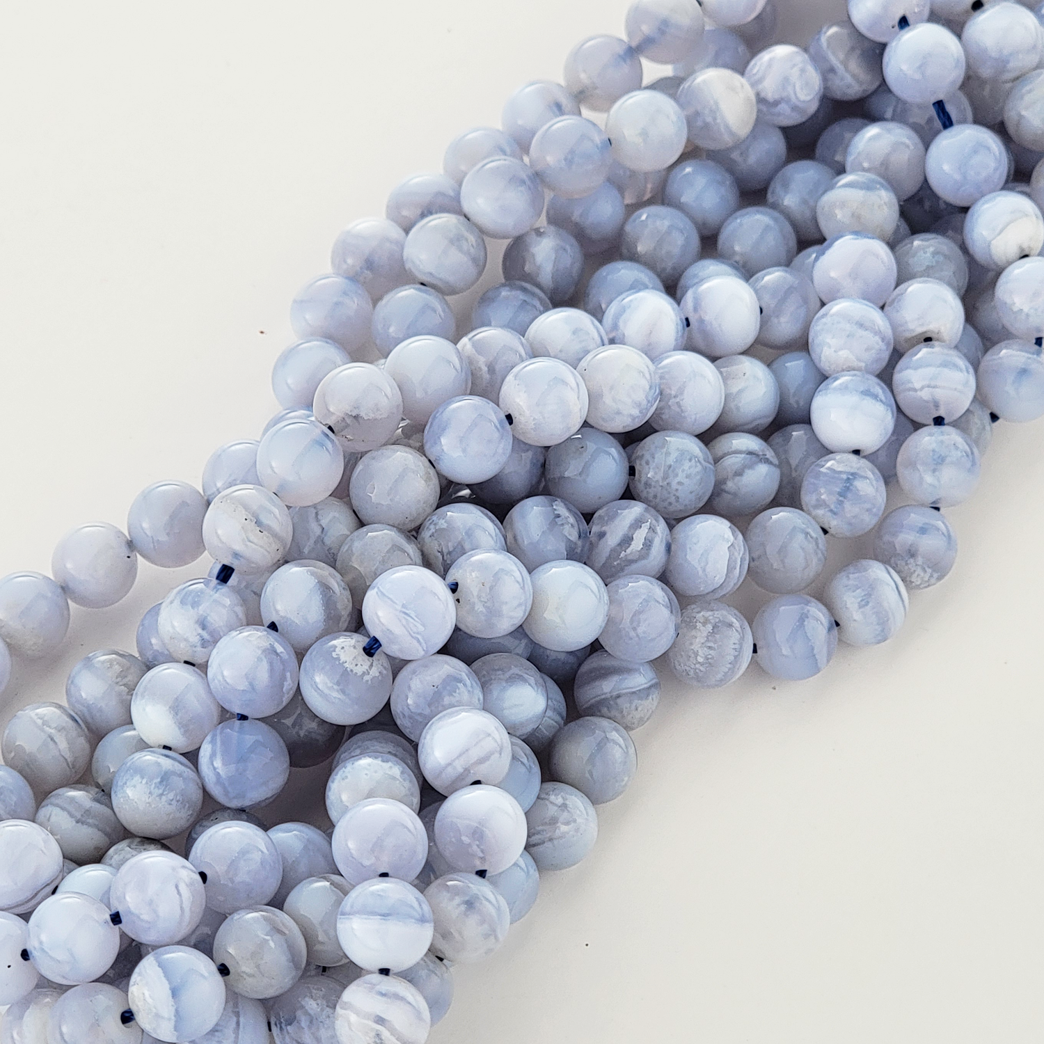 Blue Lace Agate Natural Smooth Round Beads