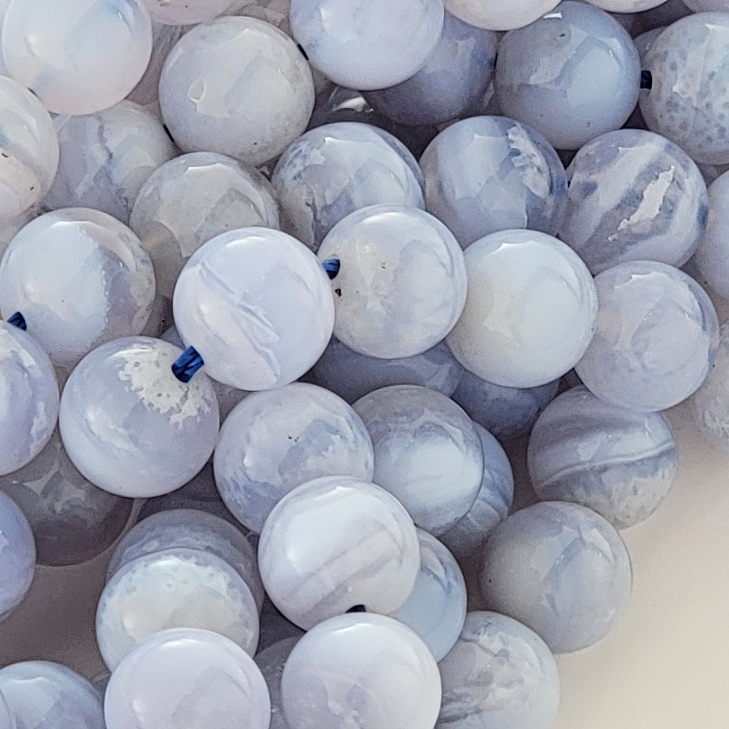 Blue Lace Agate Natural Smooth Round Beads