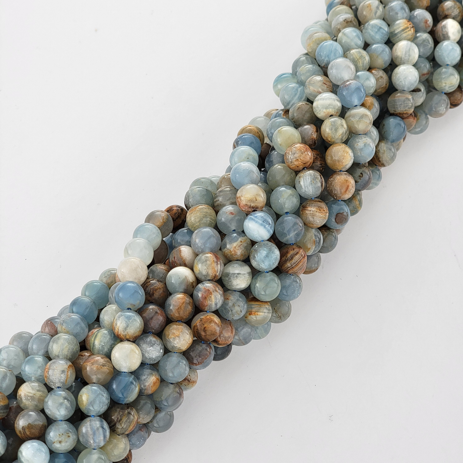 Lemurian Aquatine Calcite Natural Smooth Round Beads