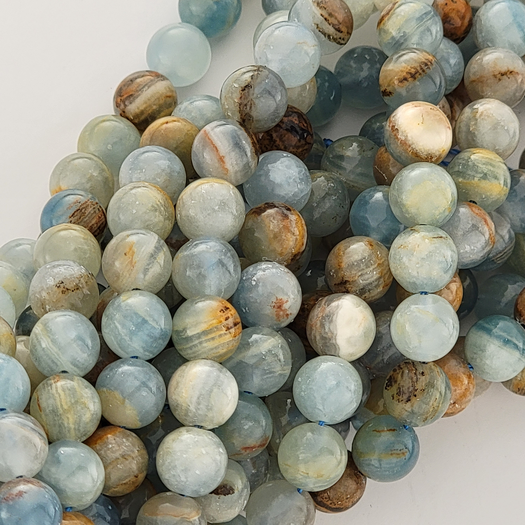 Lemurian Aquatine Calcite Natural Smooth Round Beads