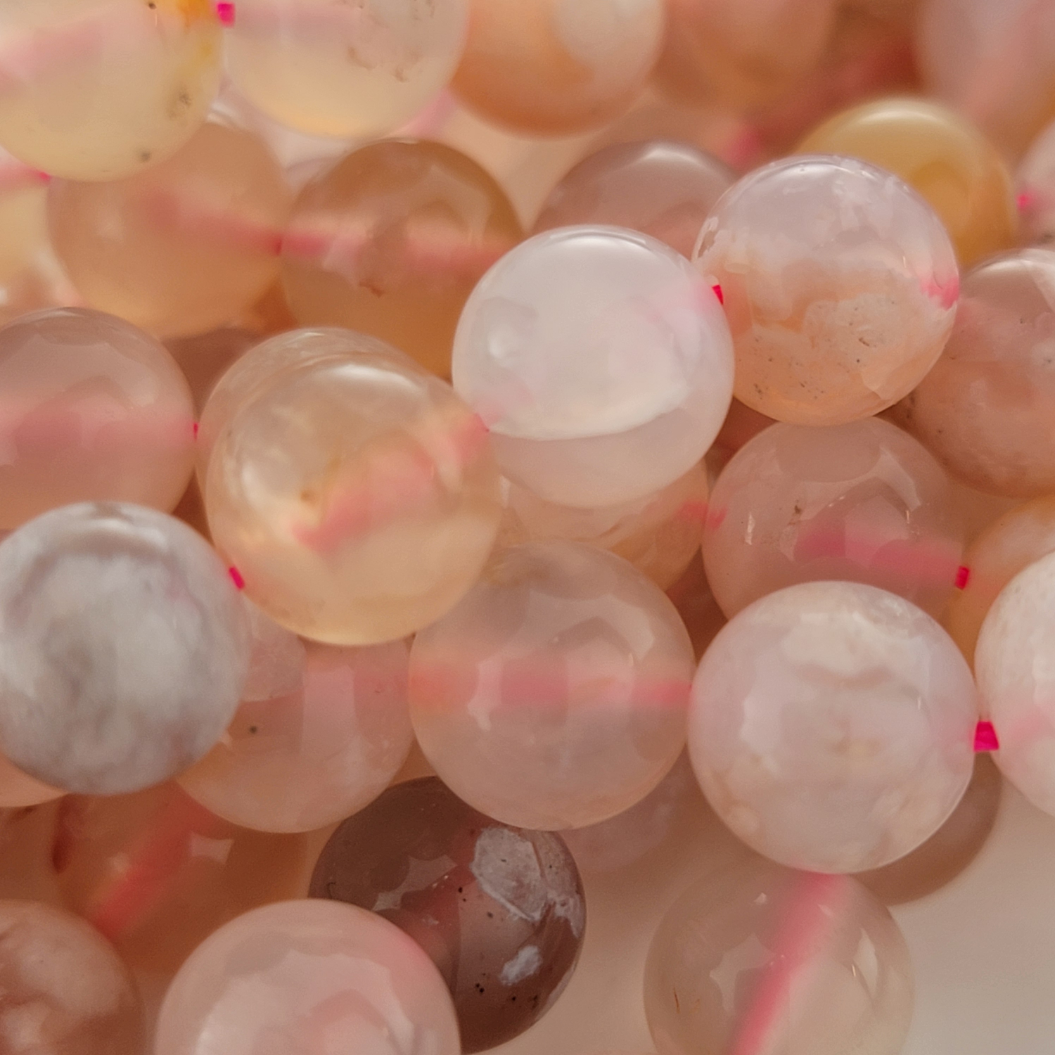 Cherry Blossom Sakura Agate Natural Smooth Round Beads