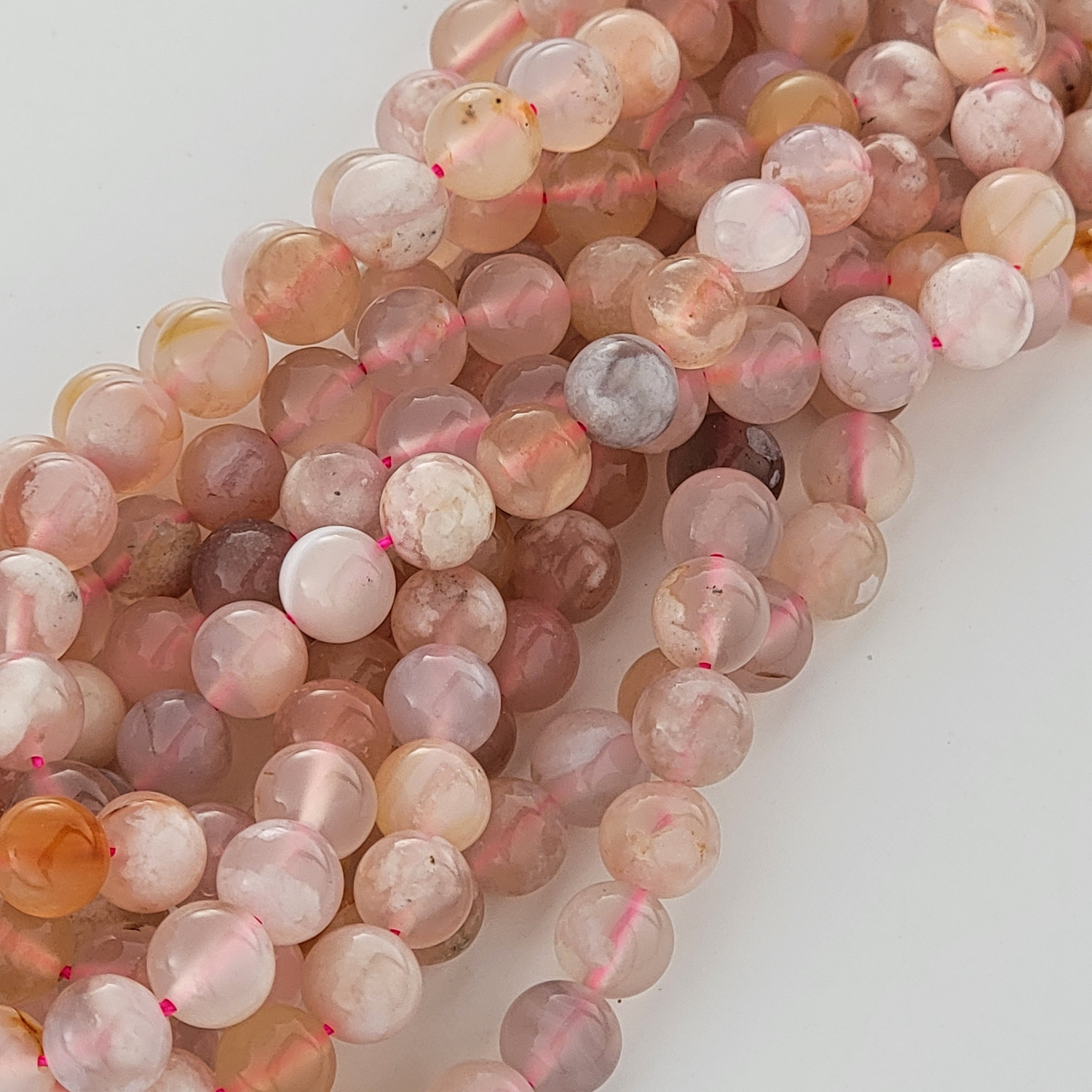 Cherry Blossom Sakura Agate Natural Smooth Round Beads