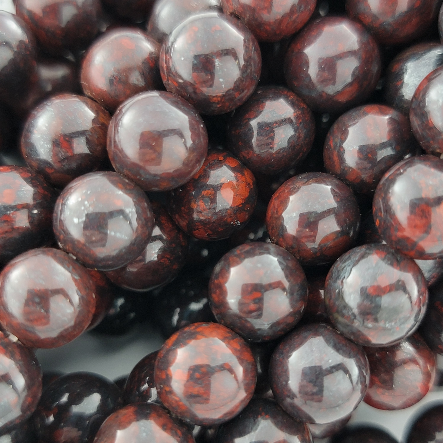 Chinese Bloodstone Natural Smooth Round Beads