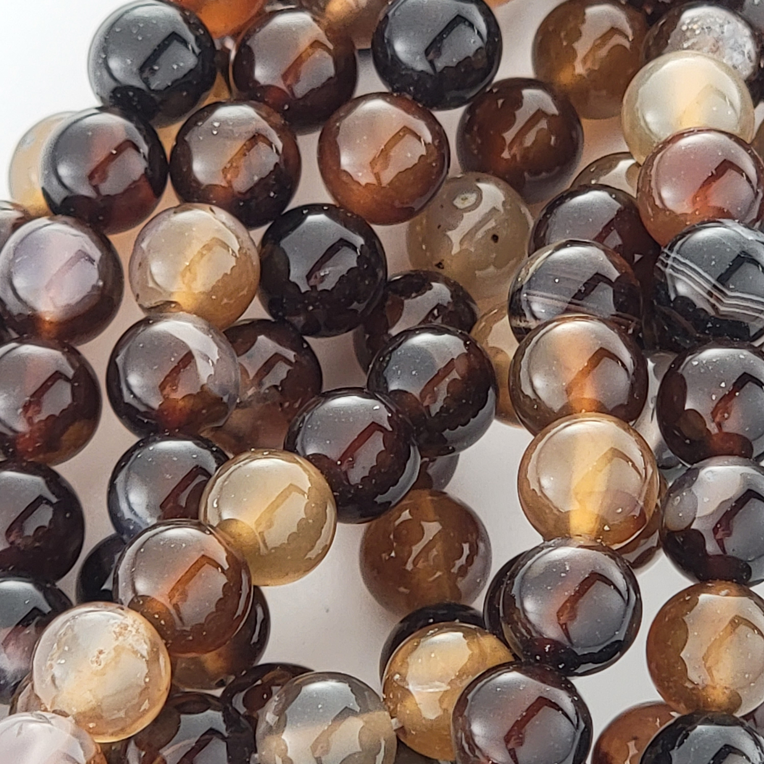 Coffee Striped Agate Natural Smooth Round Beads