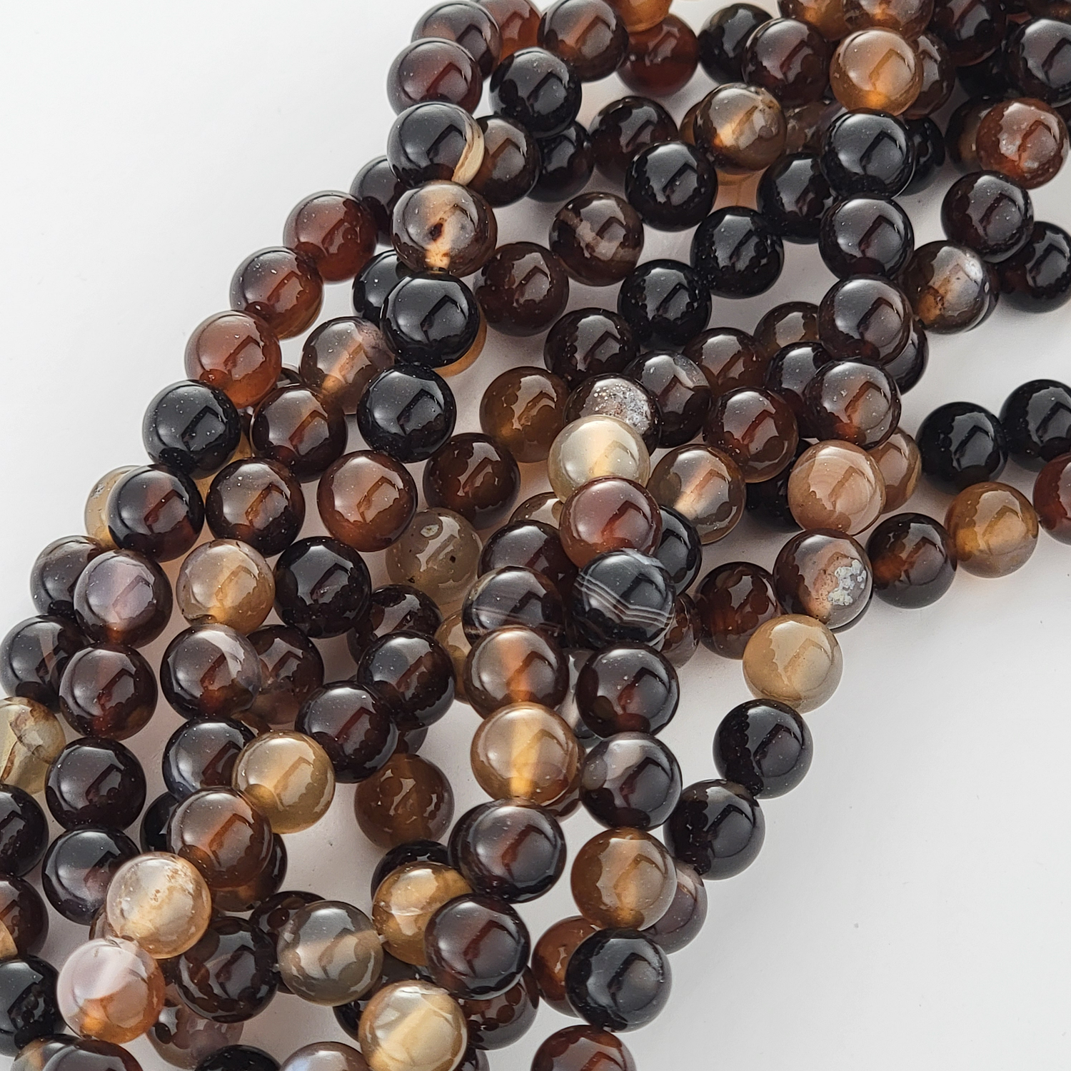 Coffee Striped Agate Natural Smooth Round Beads