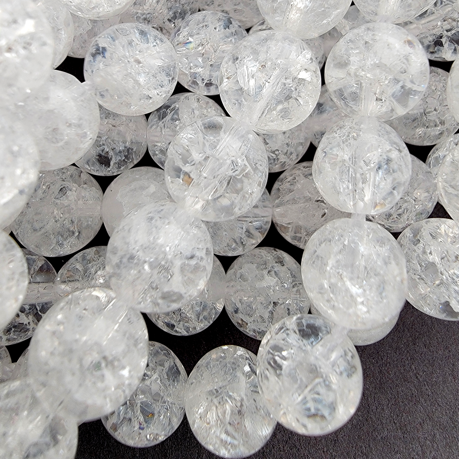 Cracked Crystal Quartz Natural Smooth Round Beads