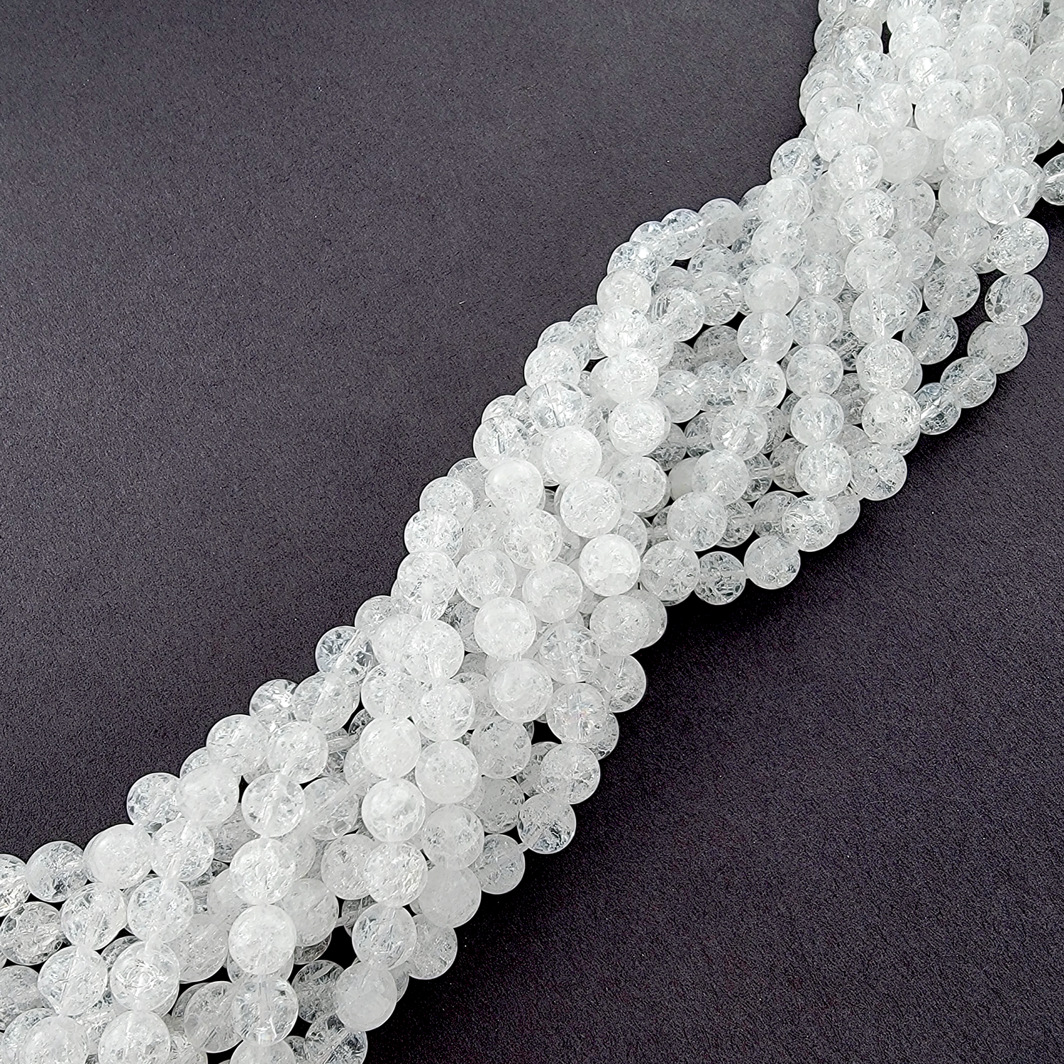 Cracked Crystal Quartz Natural Smooth Round Beads