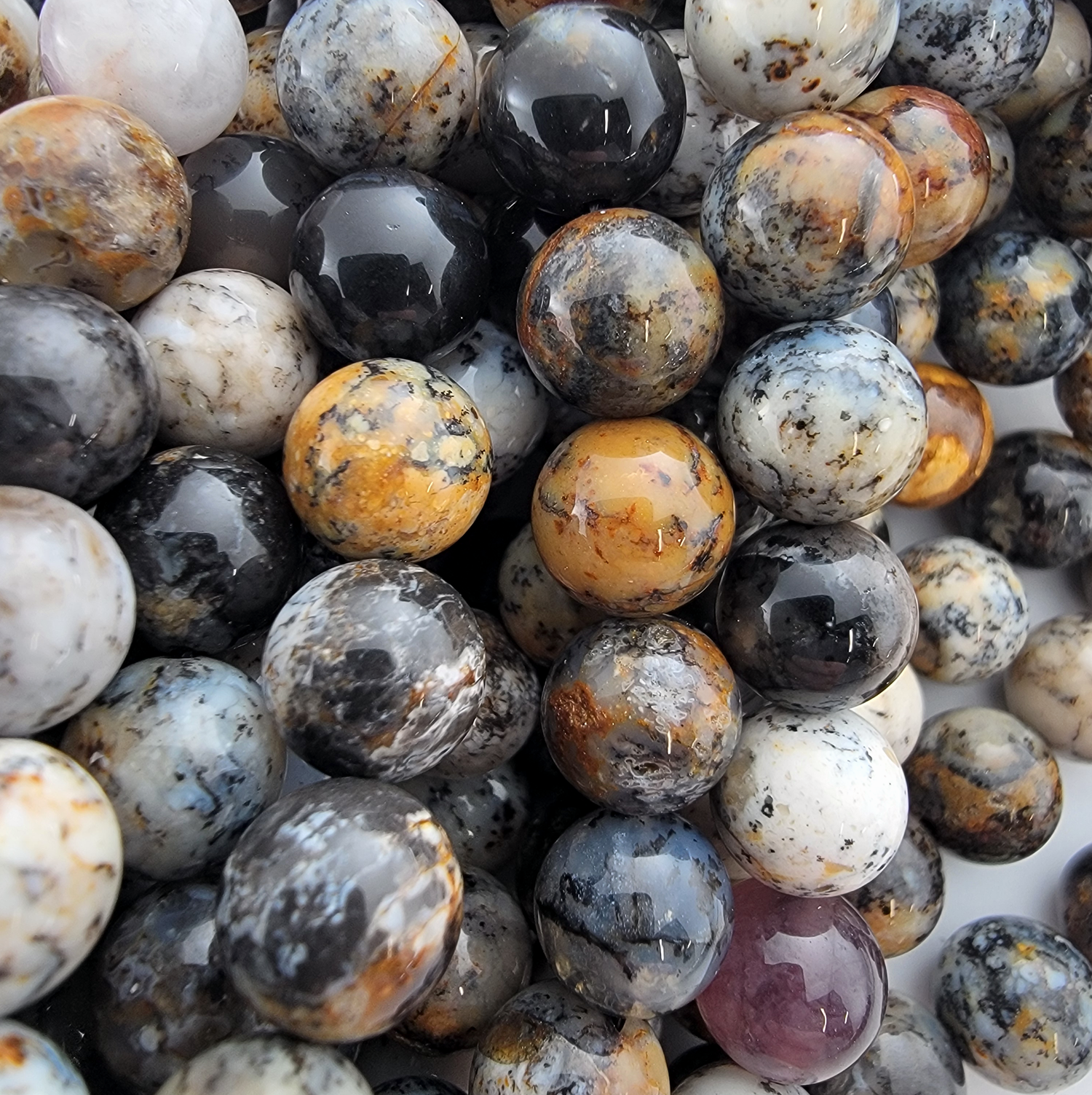 Dendritic Opal Natural Smooth Round Beads
