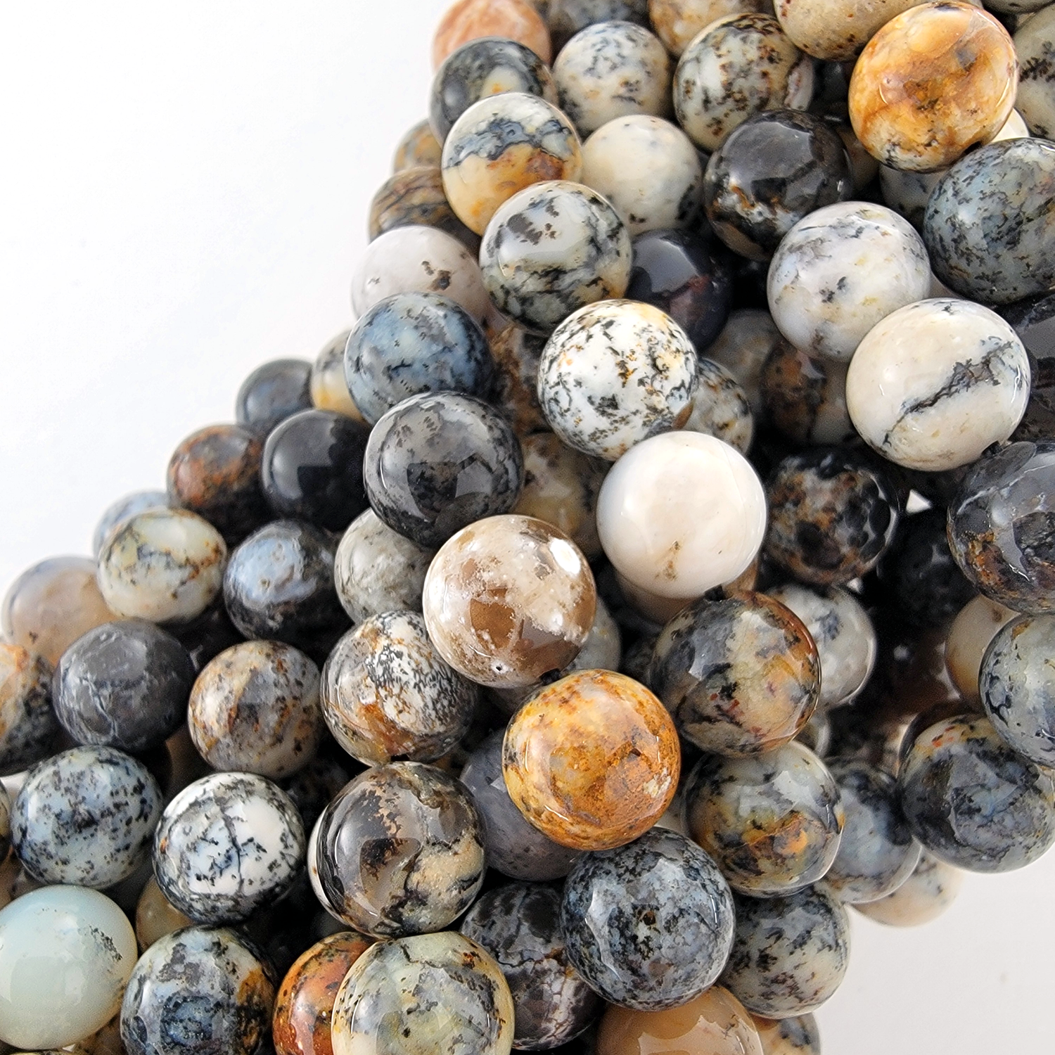 Dendritic Opal Natural Smooth Round Beads