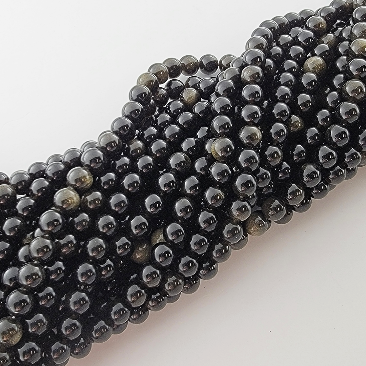Golden Obsidian Natural Smooth Round Beads (Gold Sheen Obsidian)