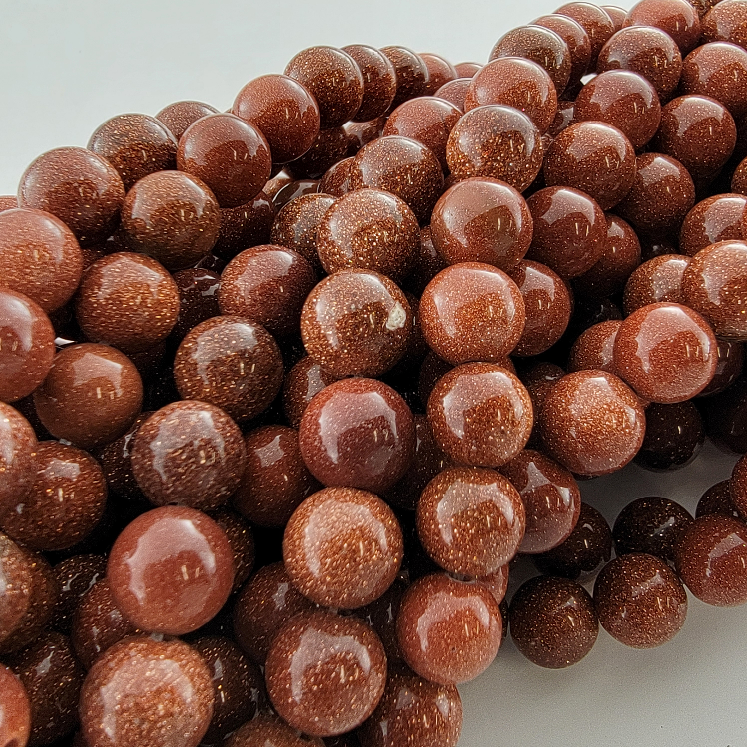 Gold Sandstone Goldstone Smooth Round Beads
