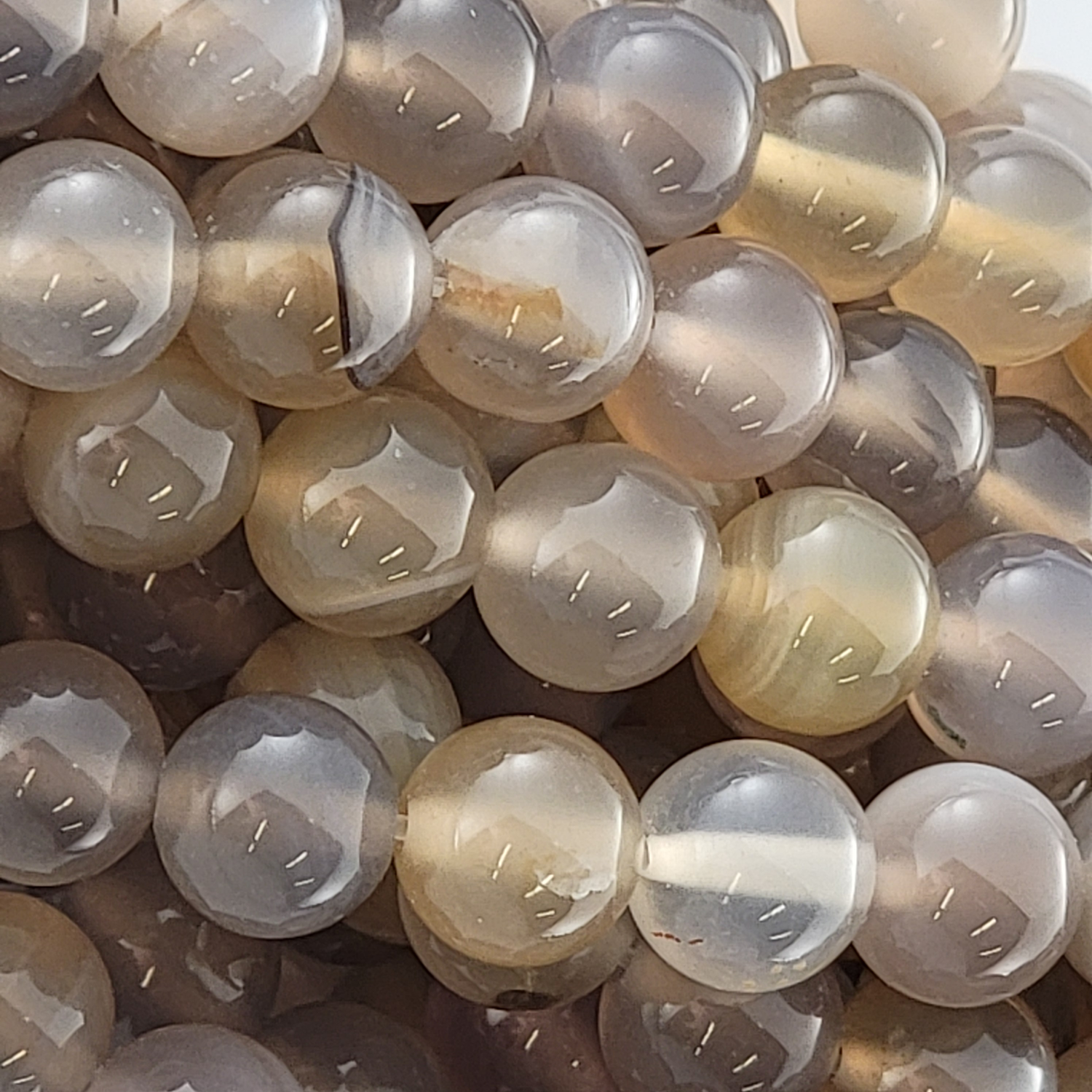 Gray Agate Natural Smooth Round Beads