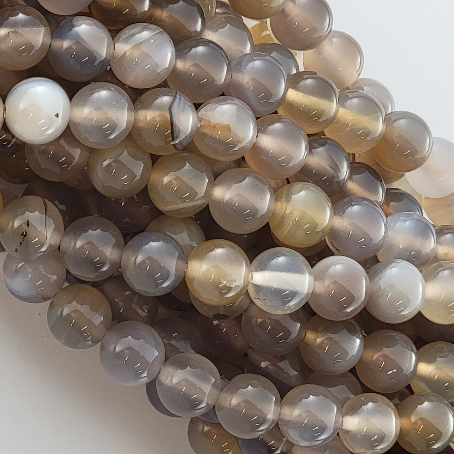 Gray Agate Natural Smooth Round Beads