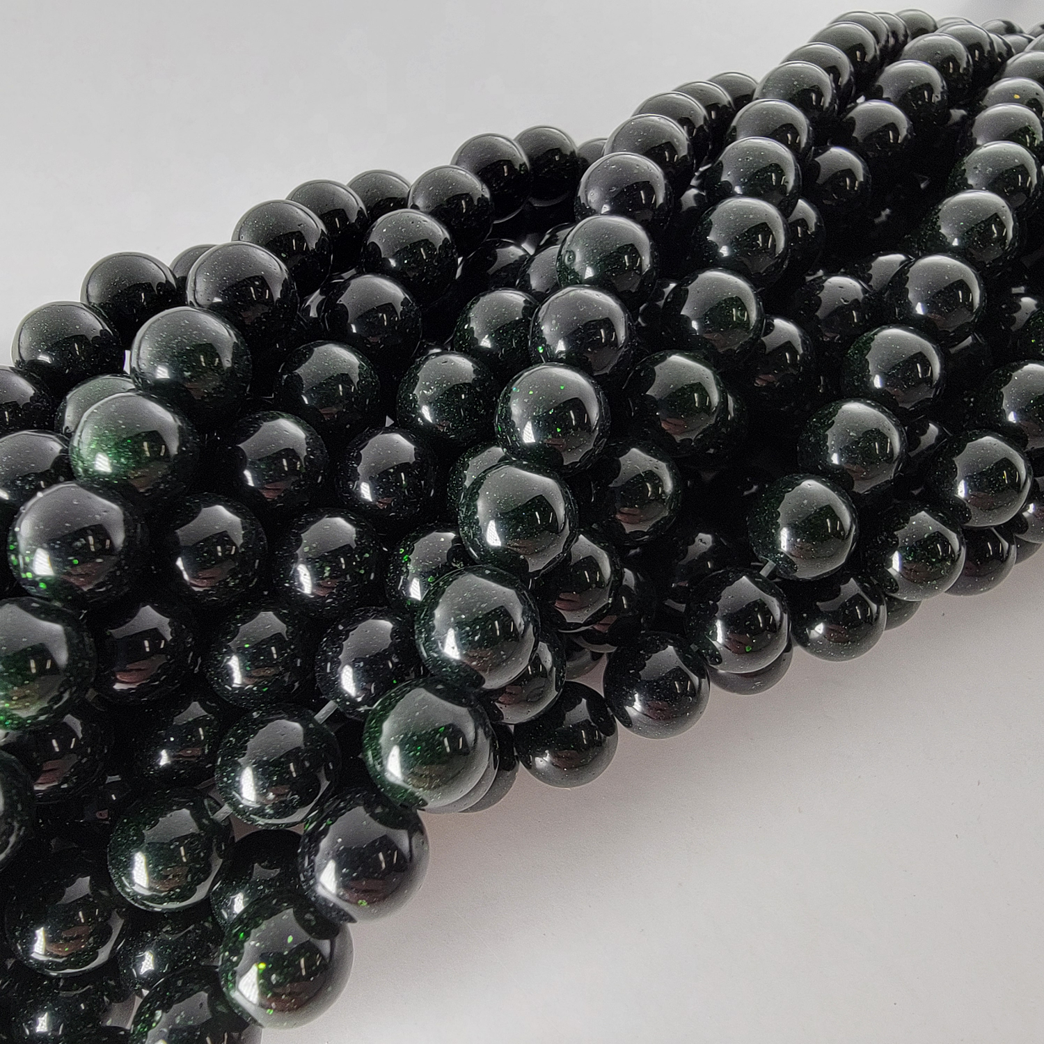 Green Sandstone Goldstone Smooth Round Beads
