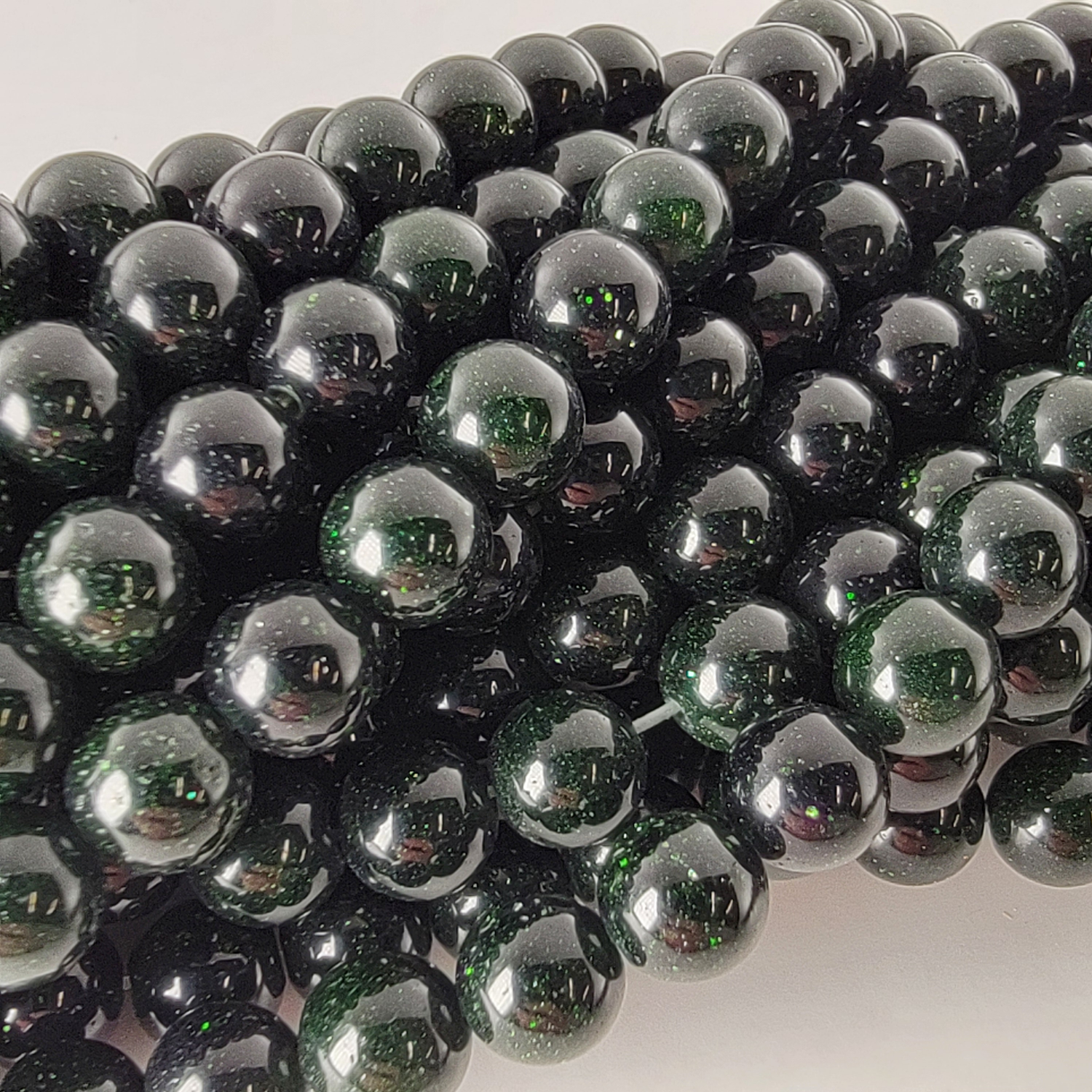 Green Sandstone Goldstone Smooth Round Beads