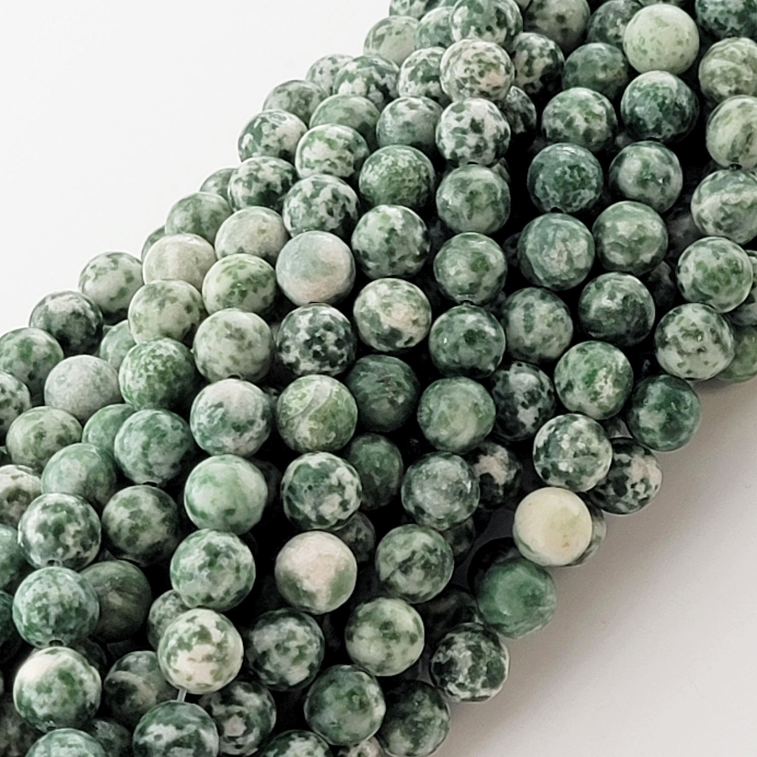Green Spot Jasper Natural Smooth Round Beads