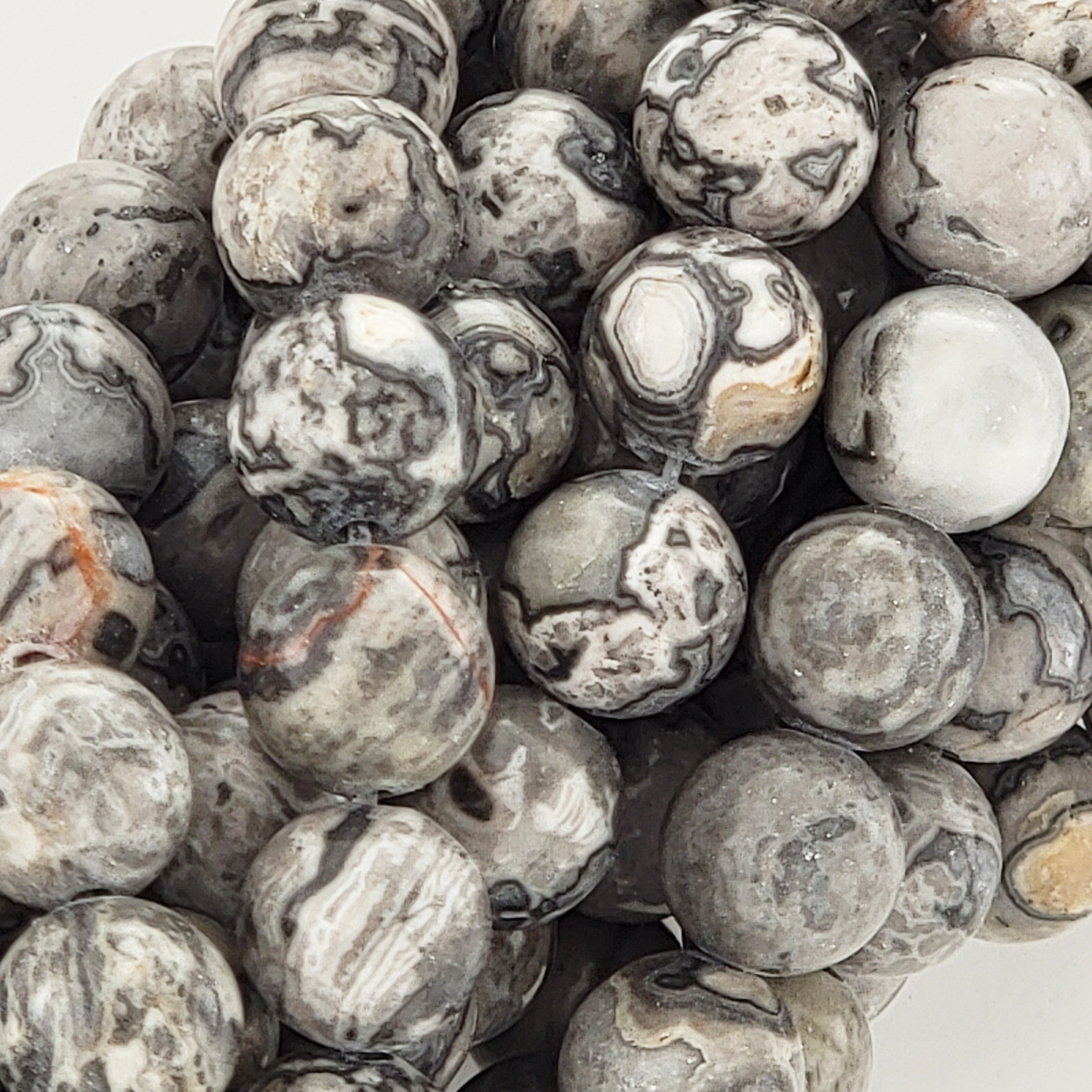 Map Jasper Gray Crazy Lace Natural Smooth Round Beads