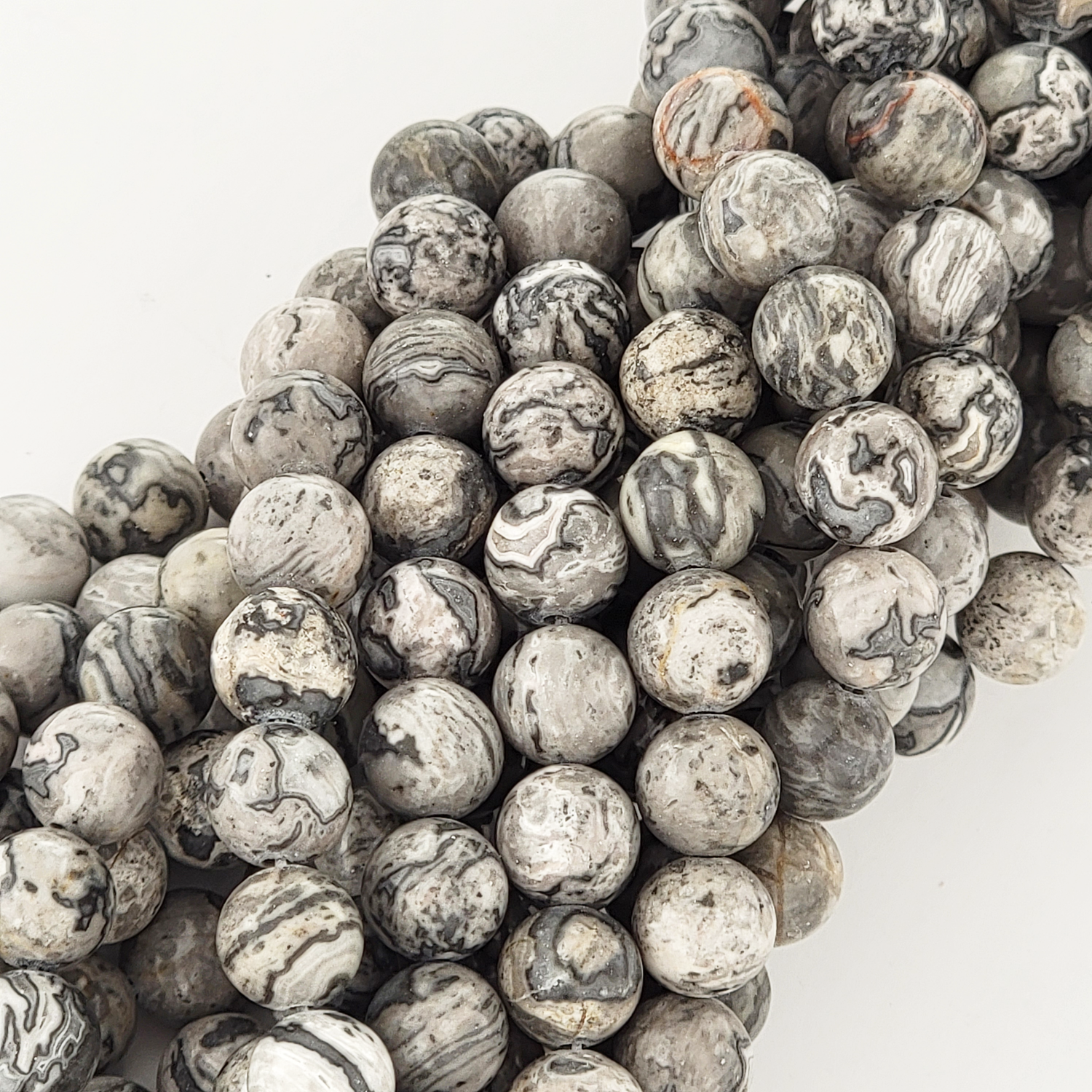 Map Jasper Gray Crazy Lace Natural Smooth Round Beads