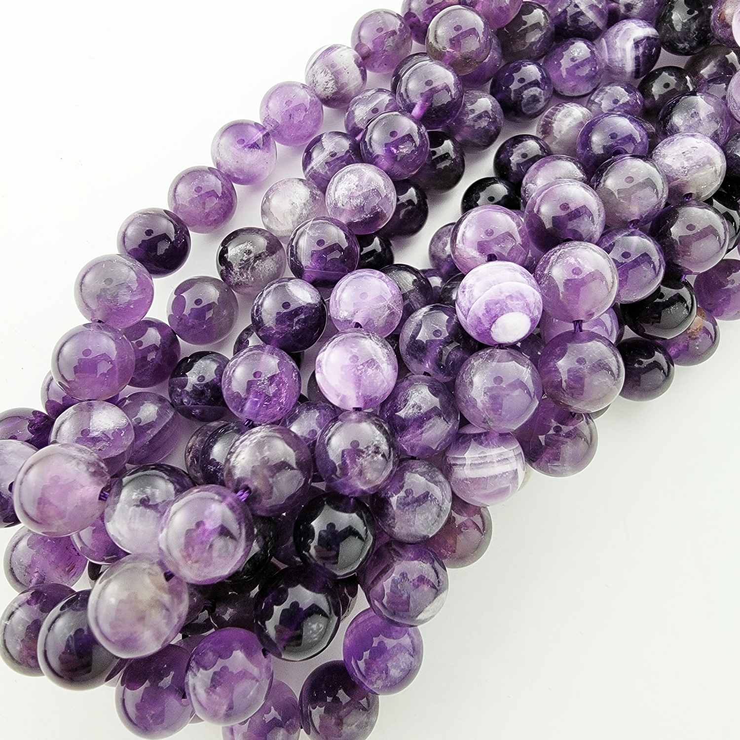 Dream / Chevron Amethyst Natural Smooth Round Beads