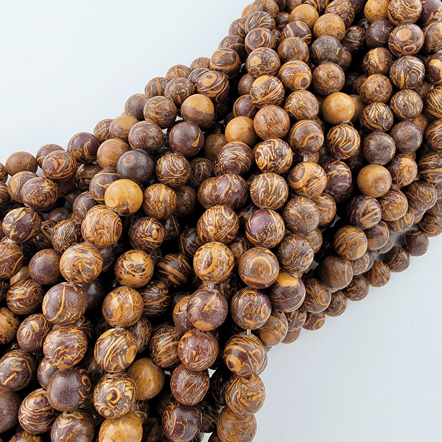 Calligraphy Stone Natural Smooth Round Beads