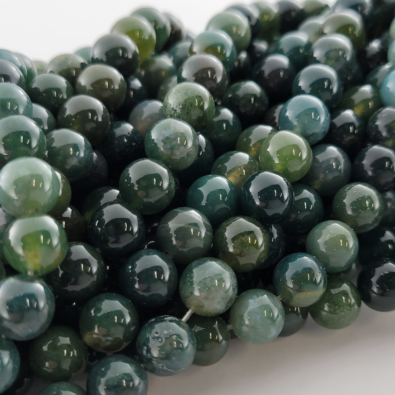 Moss Agate Natural Smooth Round Beads