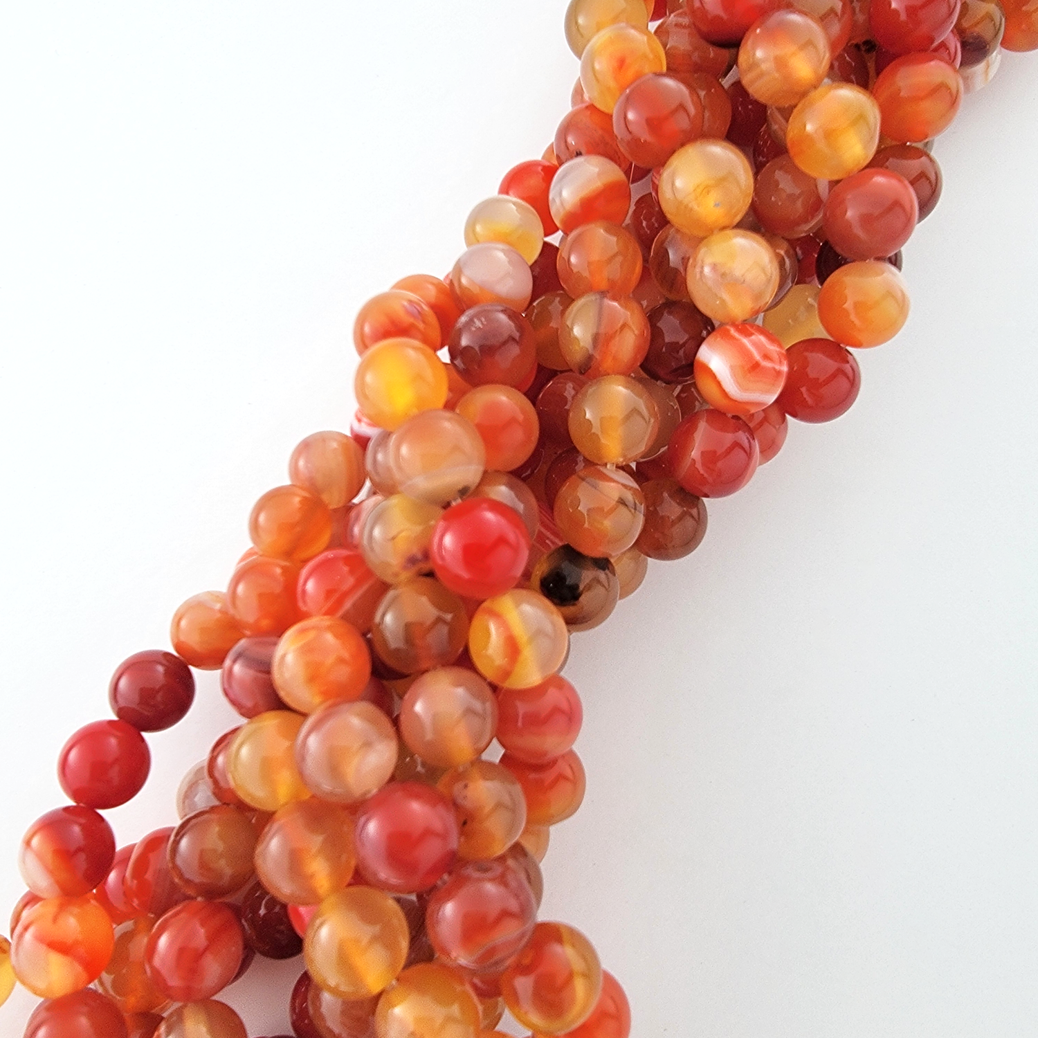 Orange Stripe Agate Natural Smooth Round Beads (Red-Orange Banded Agate)