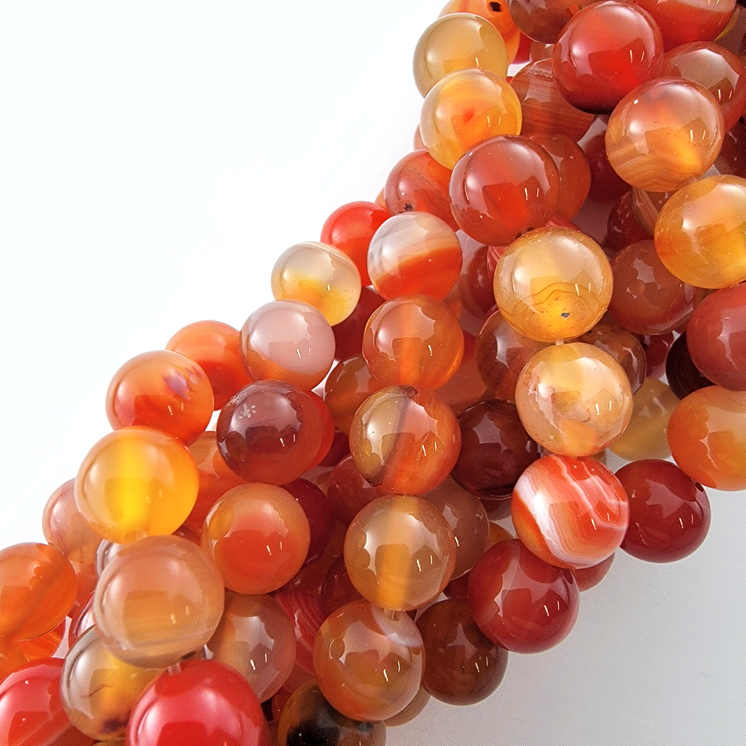 Orange Stripe Agate Natural Smooth Round Beads (Red-Orange Banded Agate)