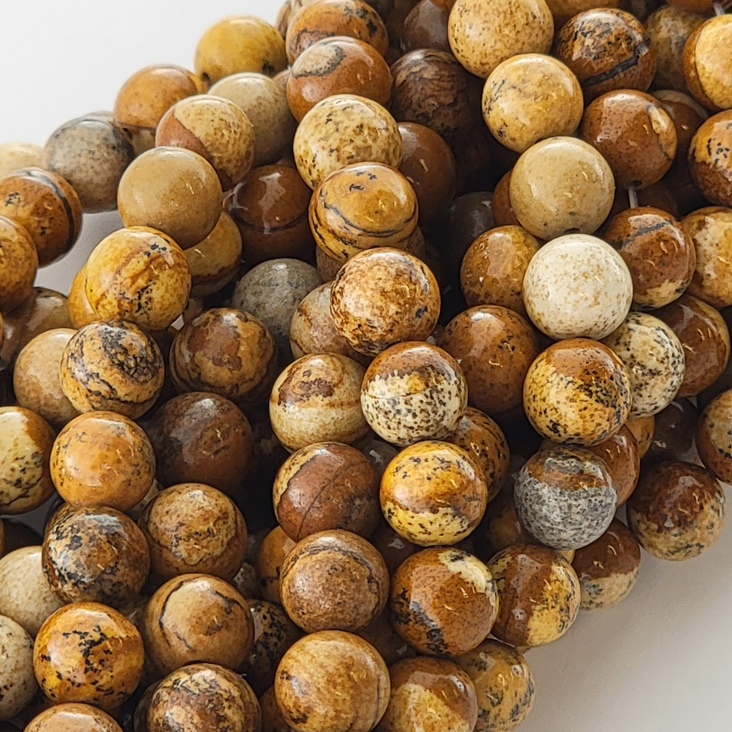 Picture Jasper Natural Smooth Round Beads