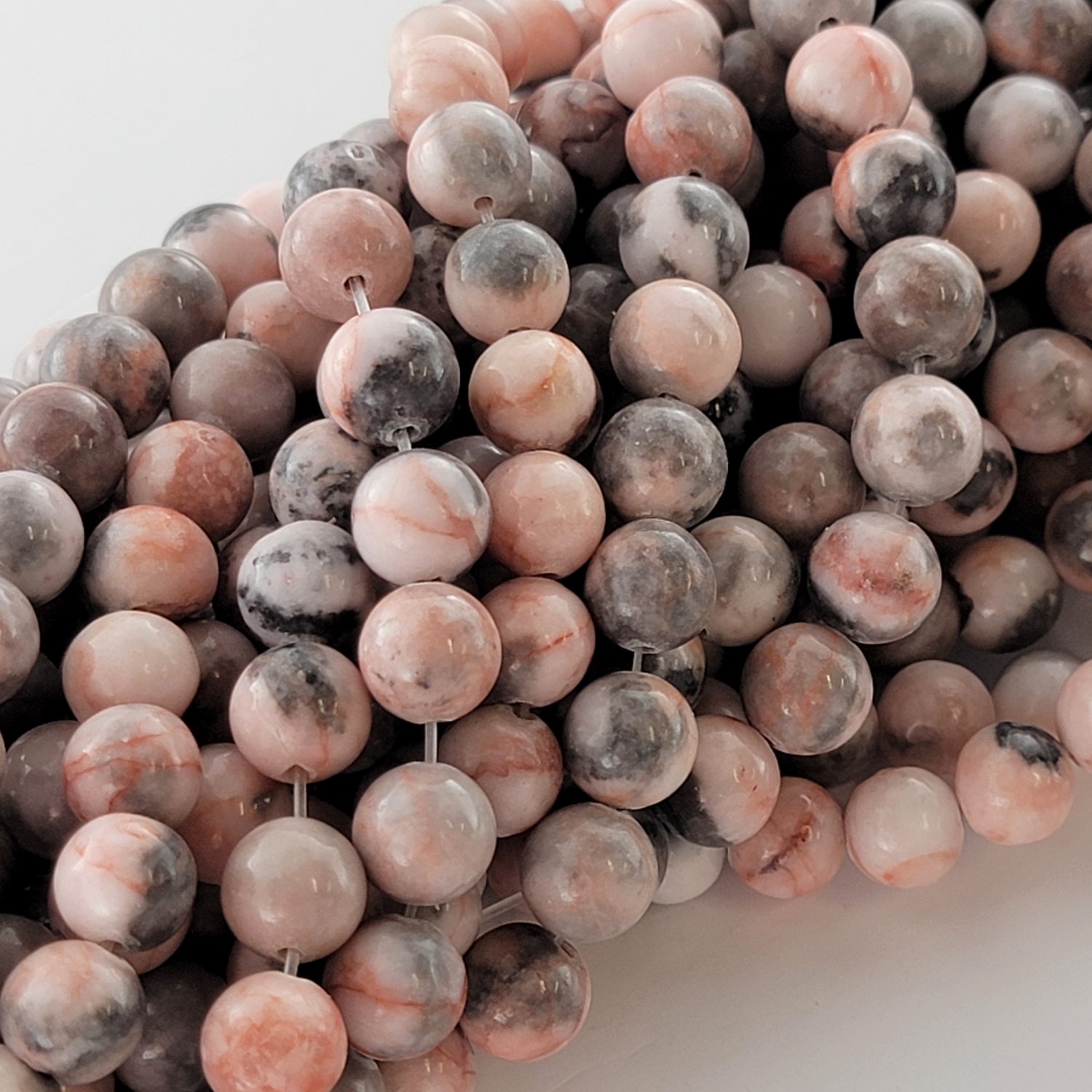 Pink Zebra Jasper Natural Smooth Round Beads