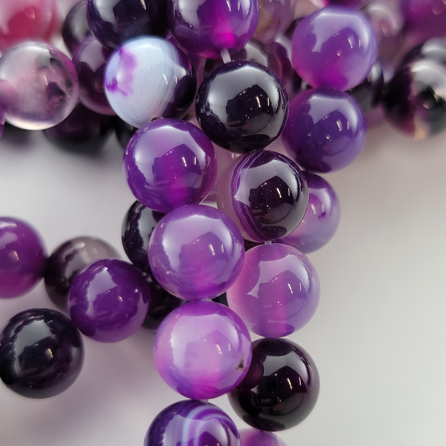 Purple Striped Agate Natural Smooth Round Beads