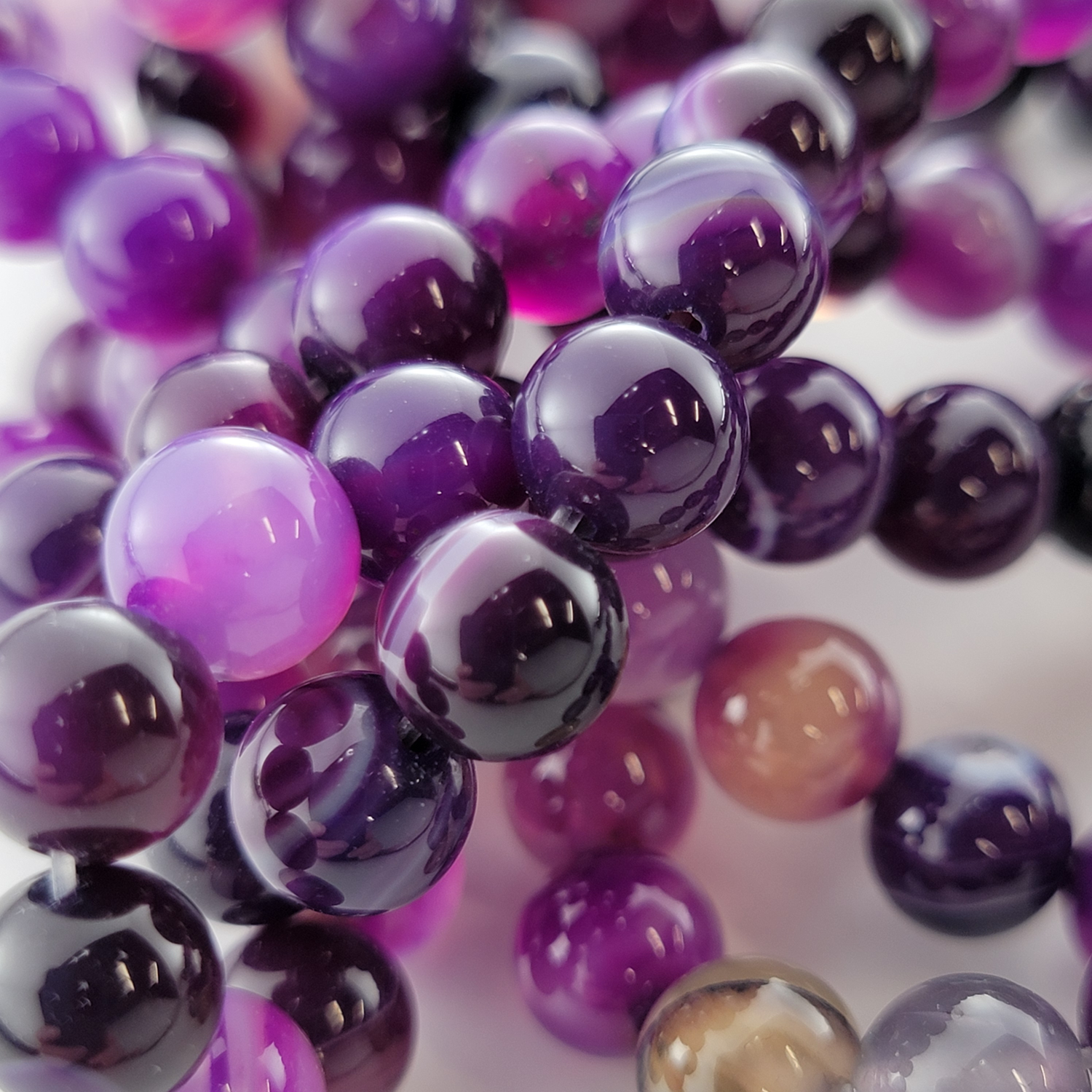 Purple Striped Agate Natural Smooth Round Beads