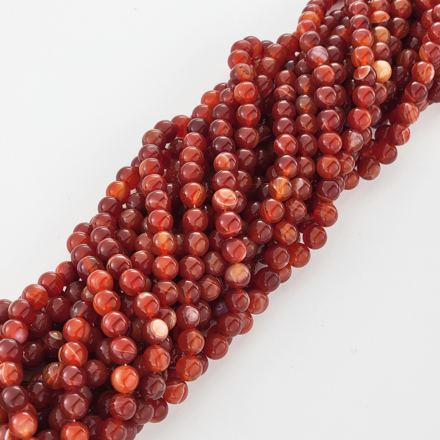 Red Stripe Agate Natural Smooth Round Beads (Red Banded Agate)