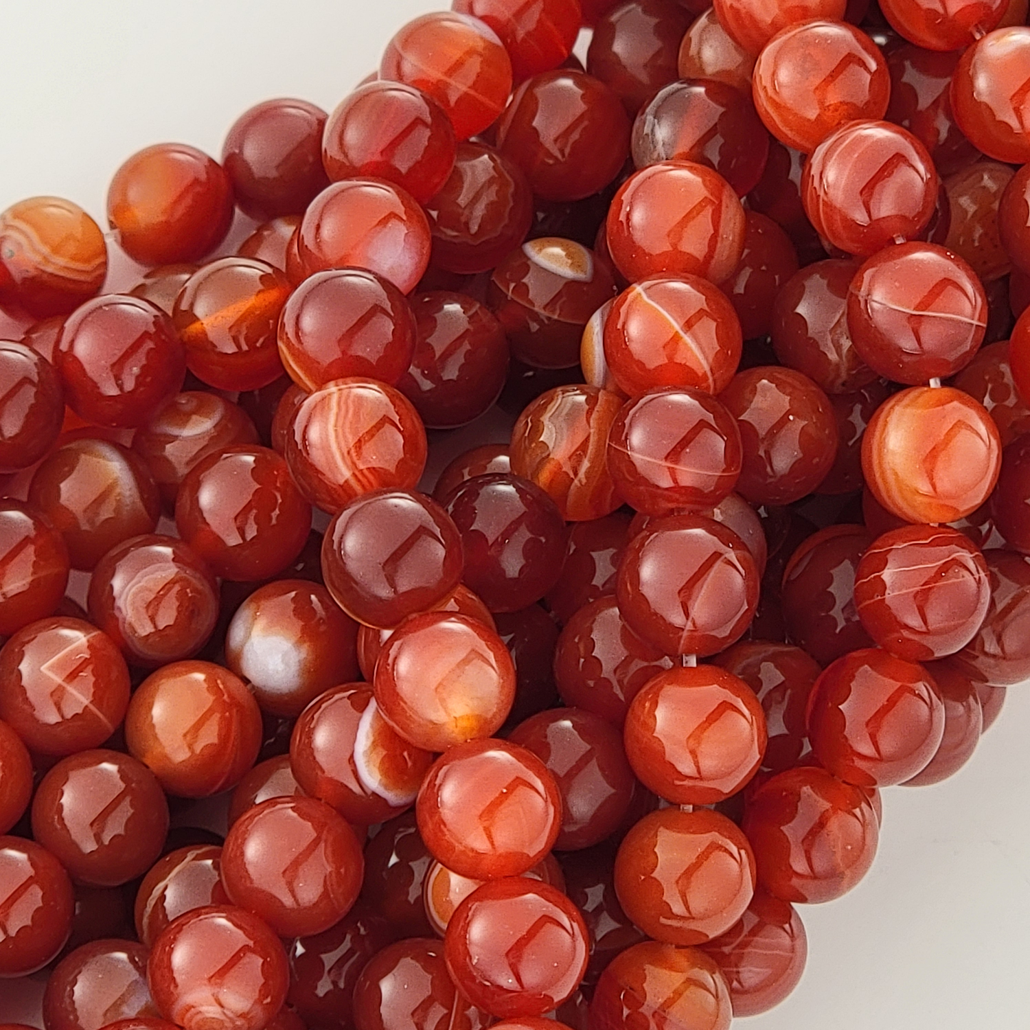 Red Stripe Agate Natural Smooth Round Beads (Red Banded Agate)