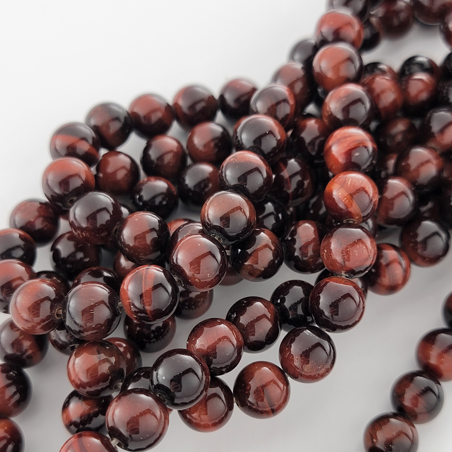 Red Tiger's Eye Natural Smooth Round Beads