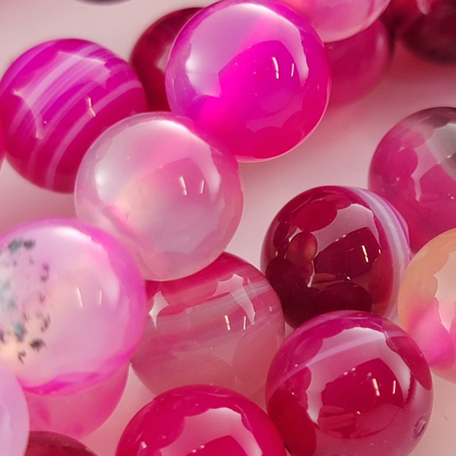 Rose Striped Agate Smooth Round Beads, Dyed