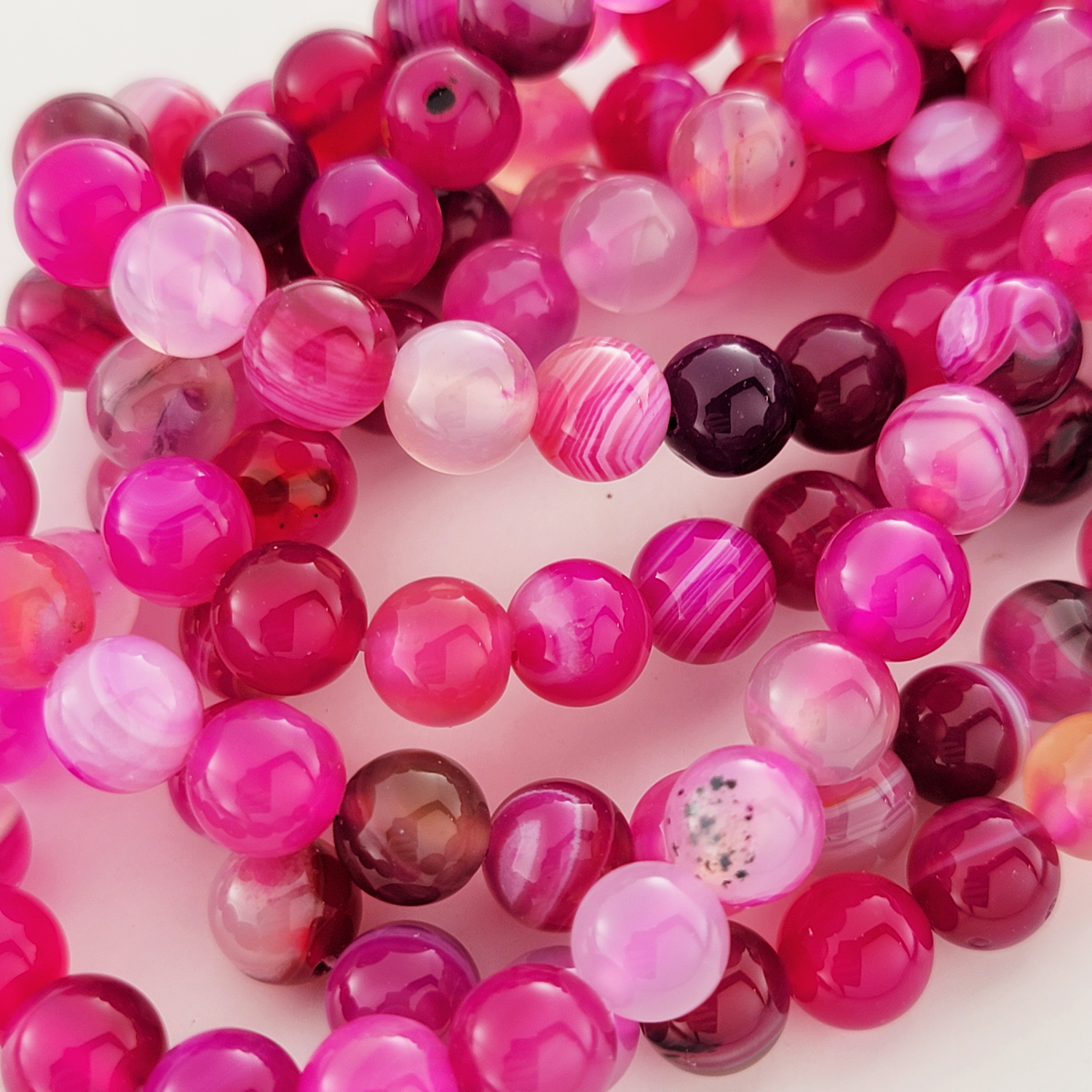 Rose Striped Agate Smooth Round Beads, Dyed
