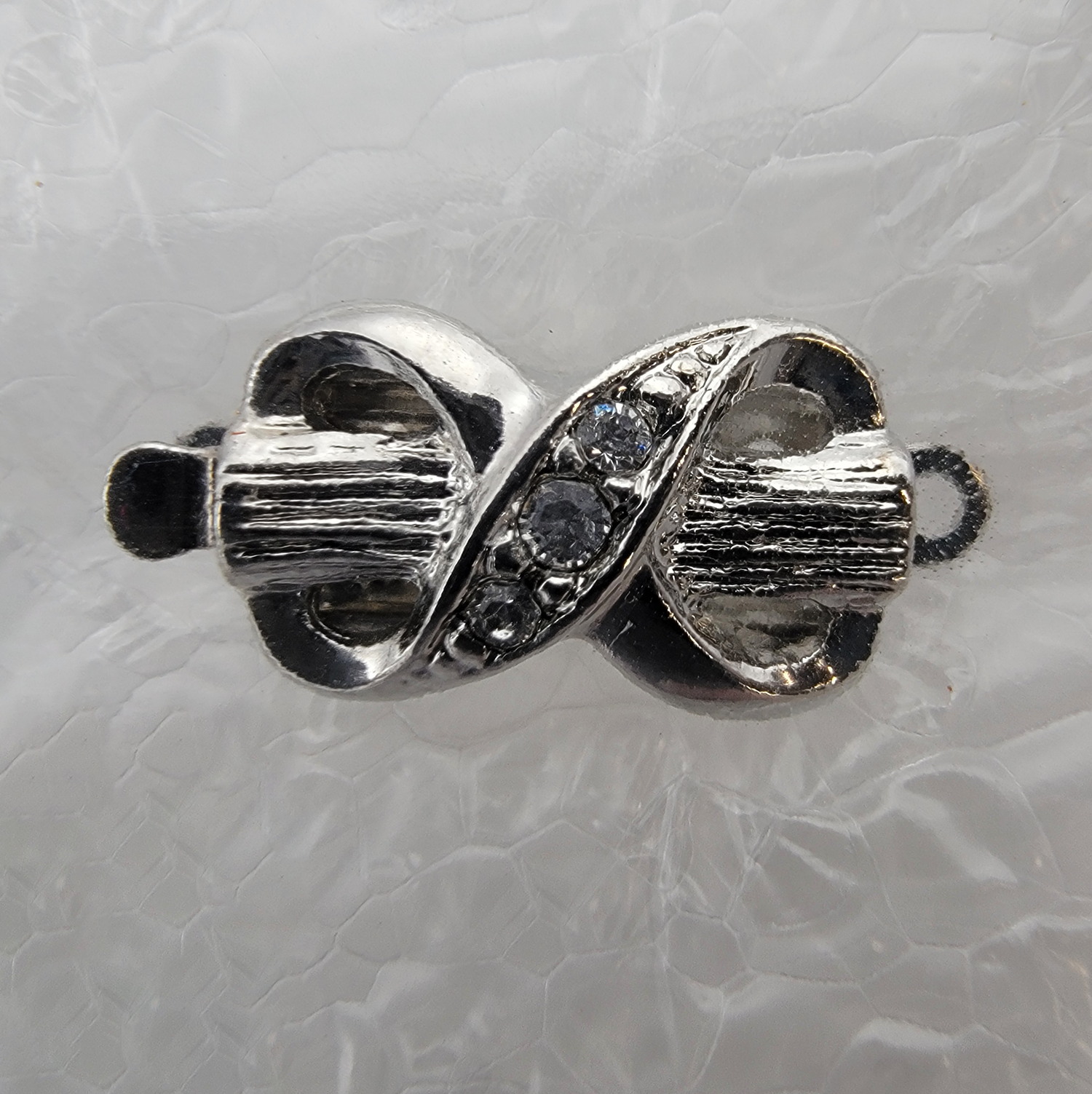 Box Tab Push-Pull Bow Clasp with Crystal - Silver Plated