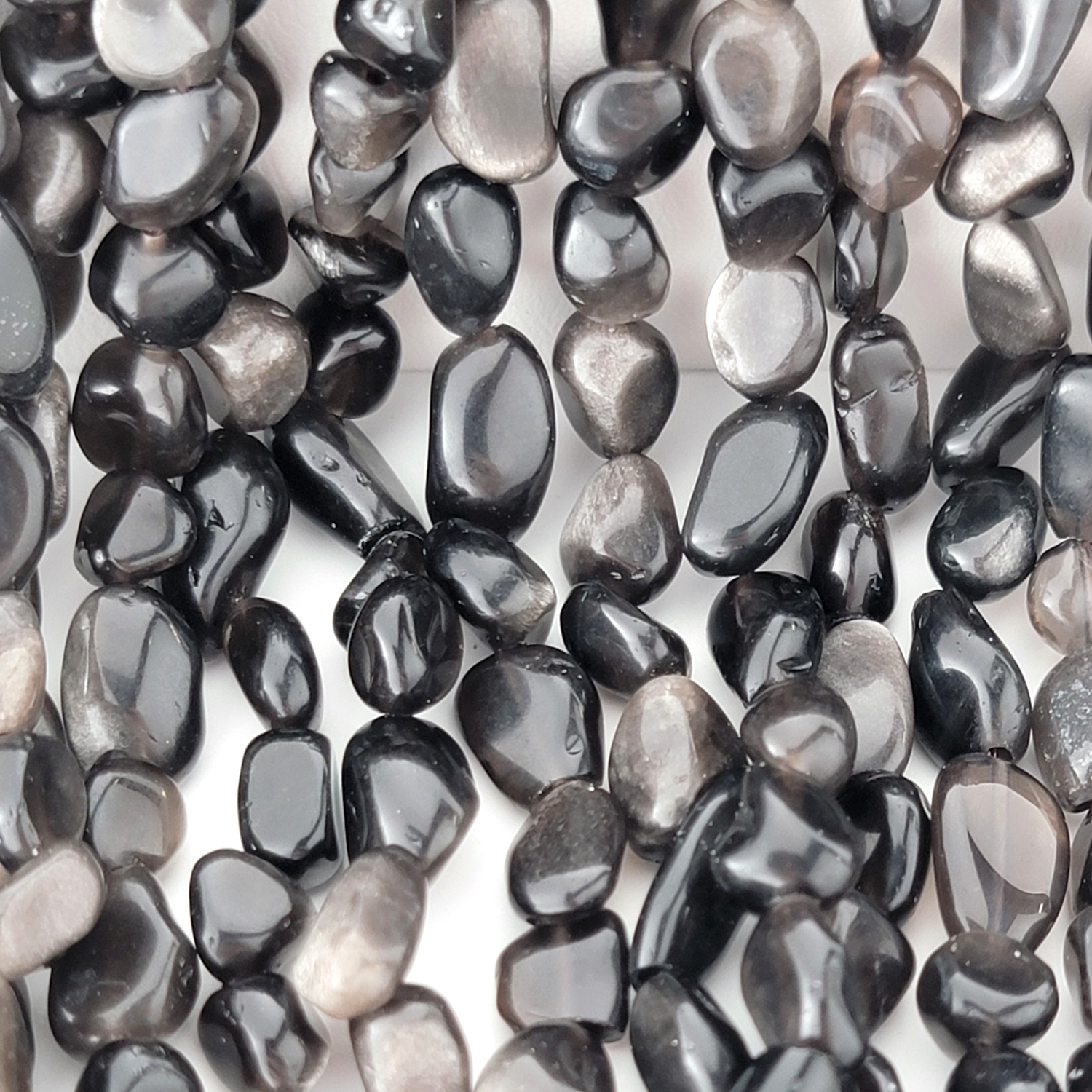 Silver Sheen Obsidian Nugget Stone Beads
