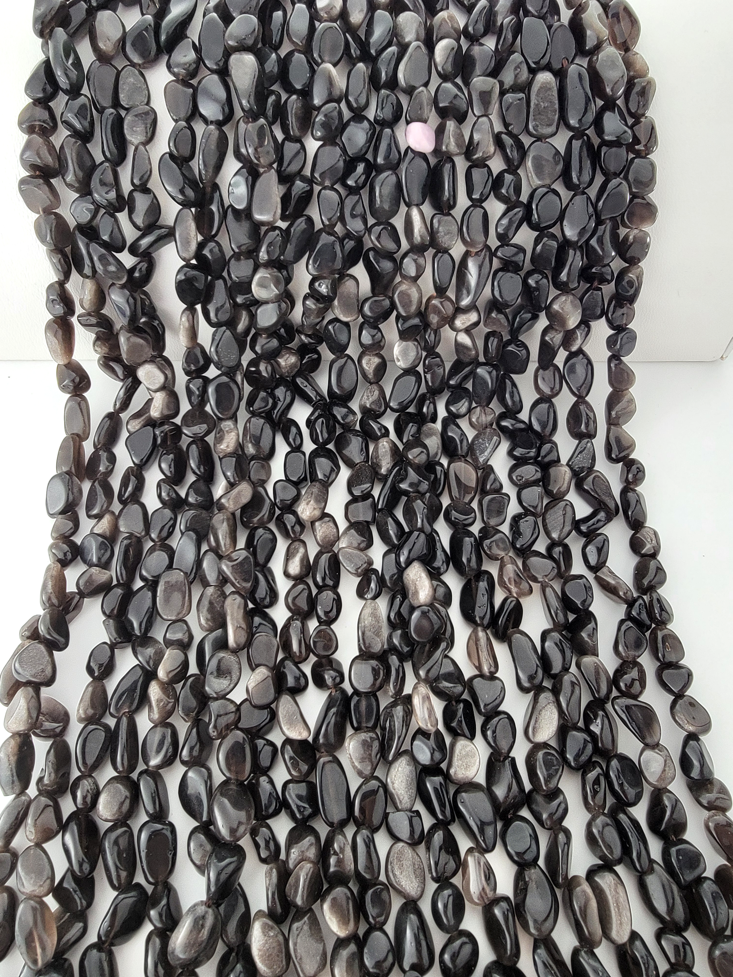 Silver Sheen Obsidian Nugget Stone Beads