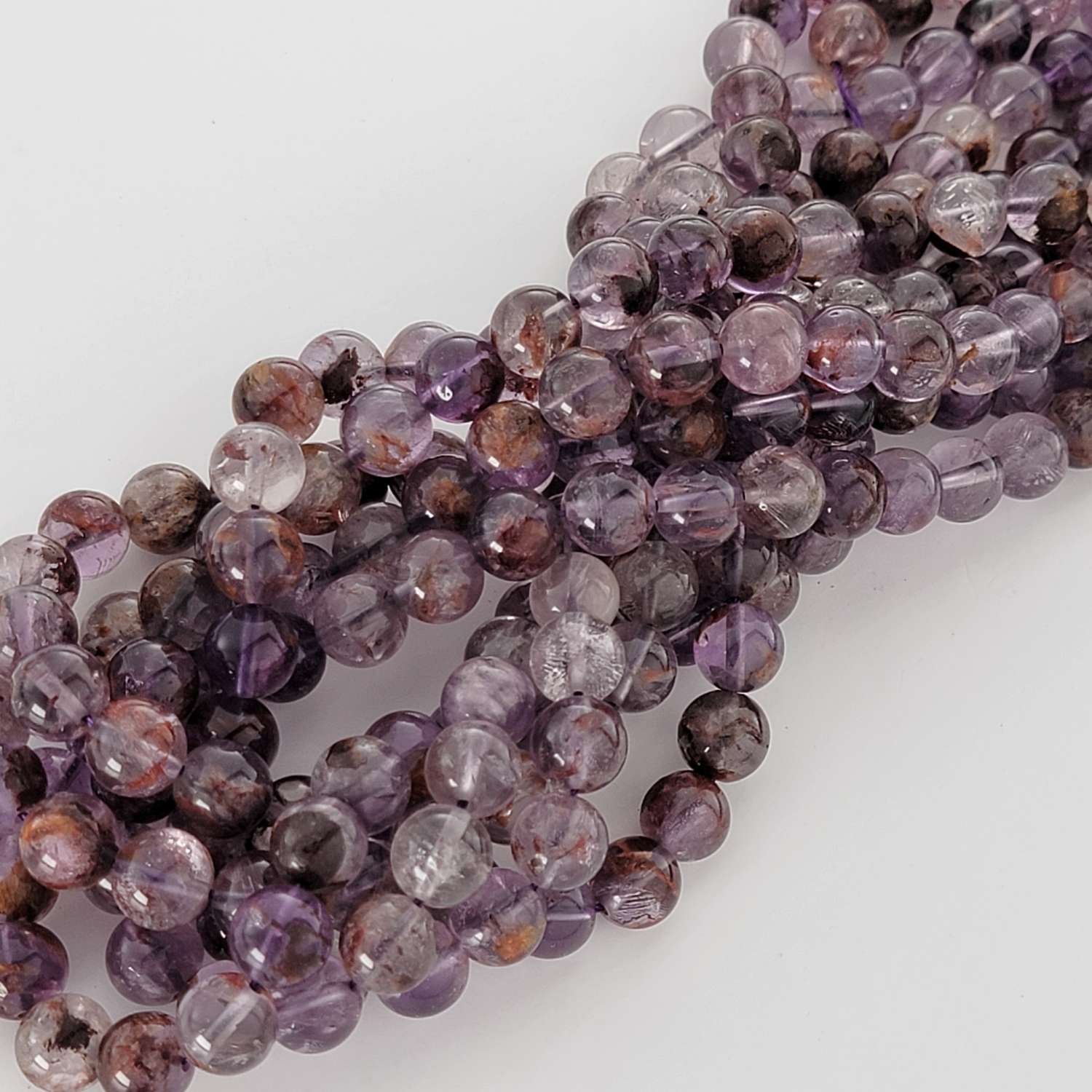 Super 7 Cacoxinite Purple Phantom Natural Smooth Round Beads