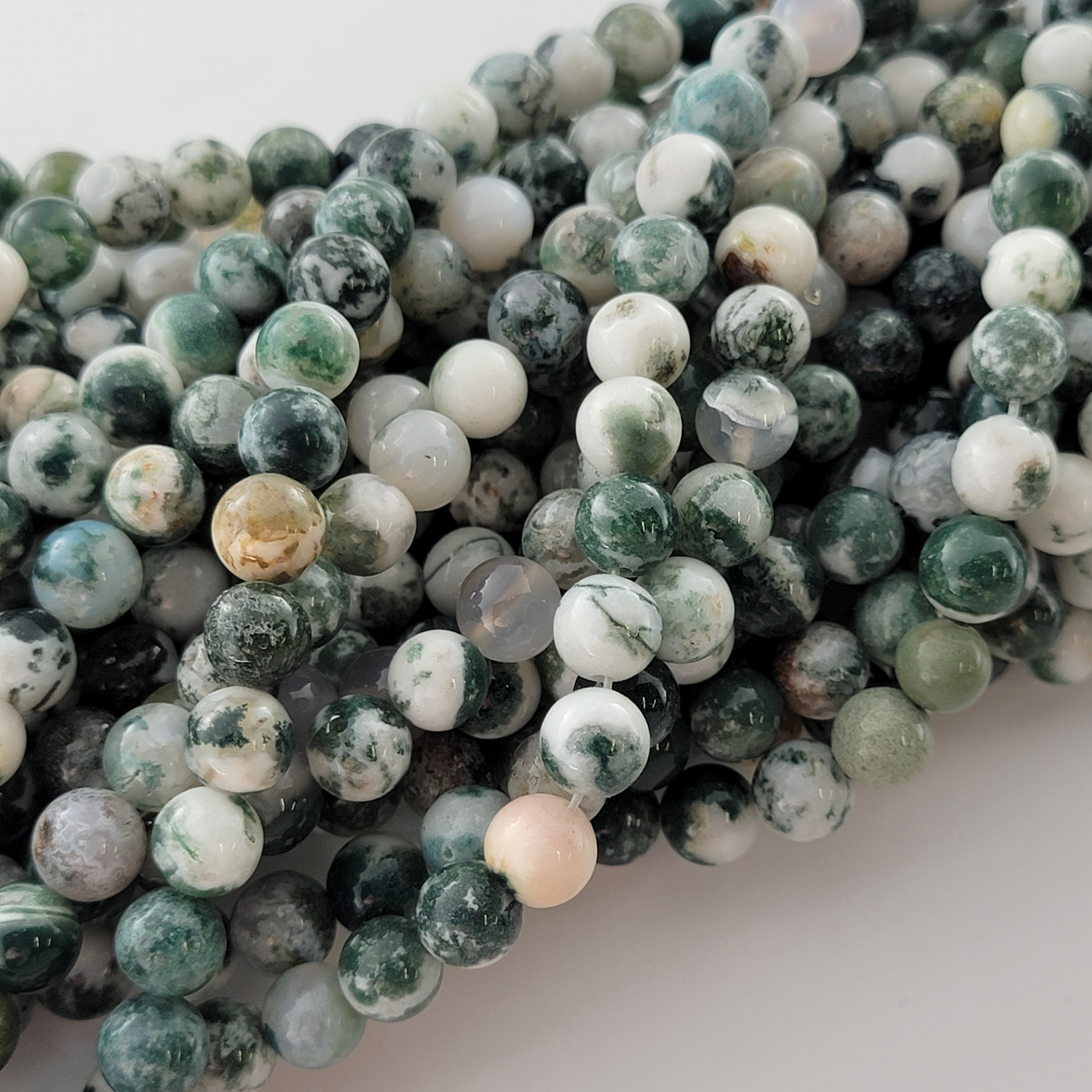Tree Agate Natural Smooth Round Beads
