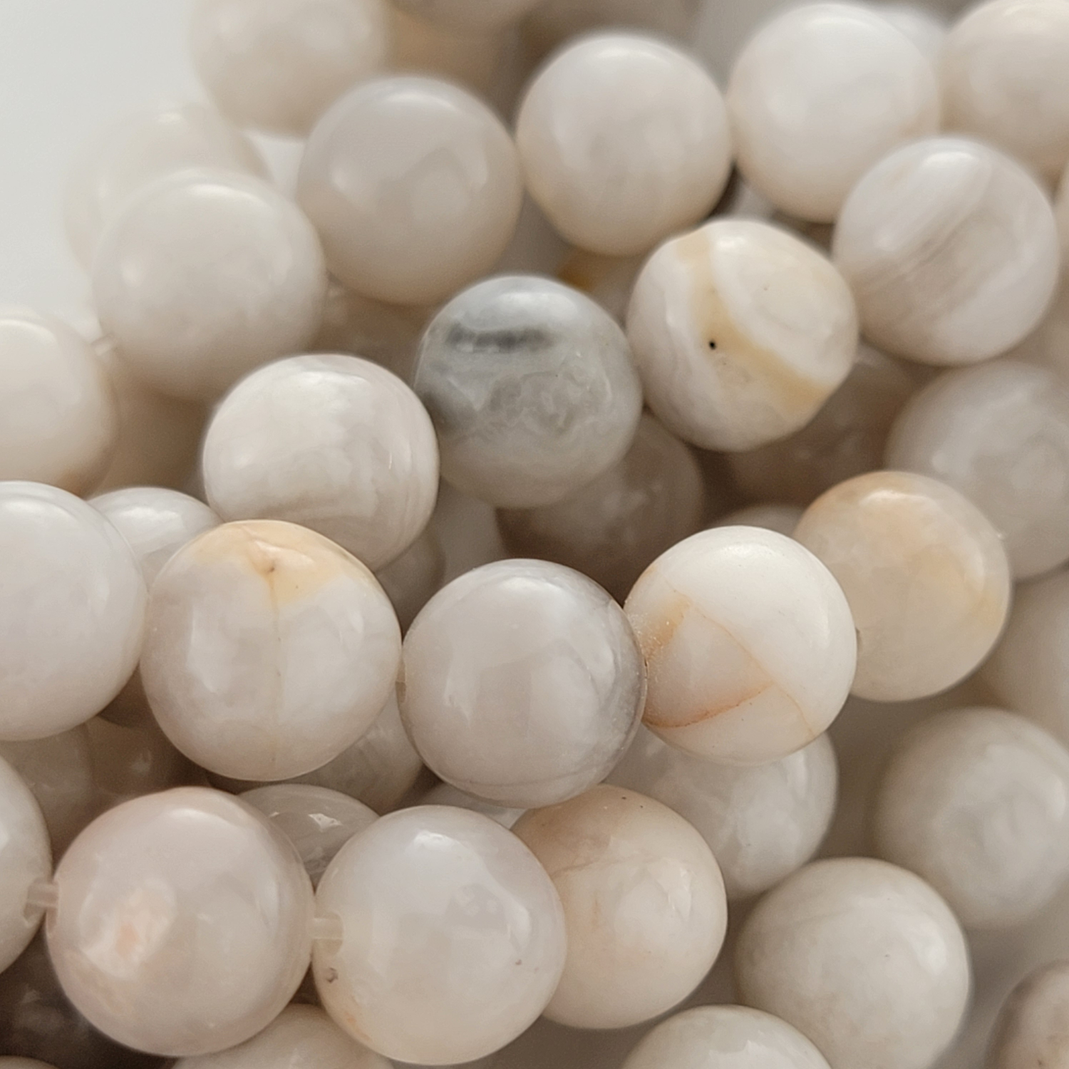 White Crazy Lace Agate Natural Smooth Round Beads