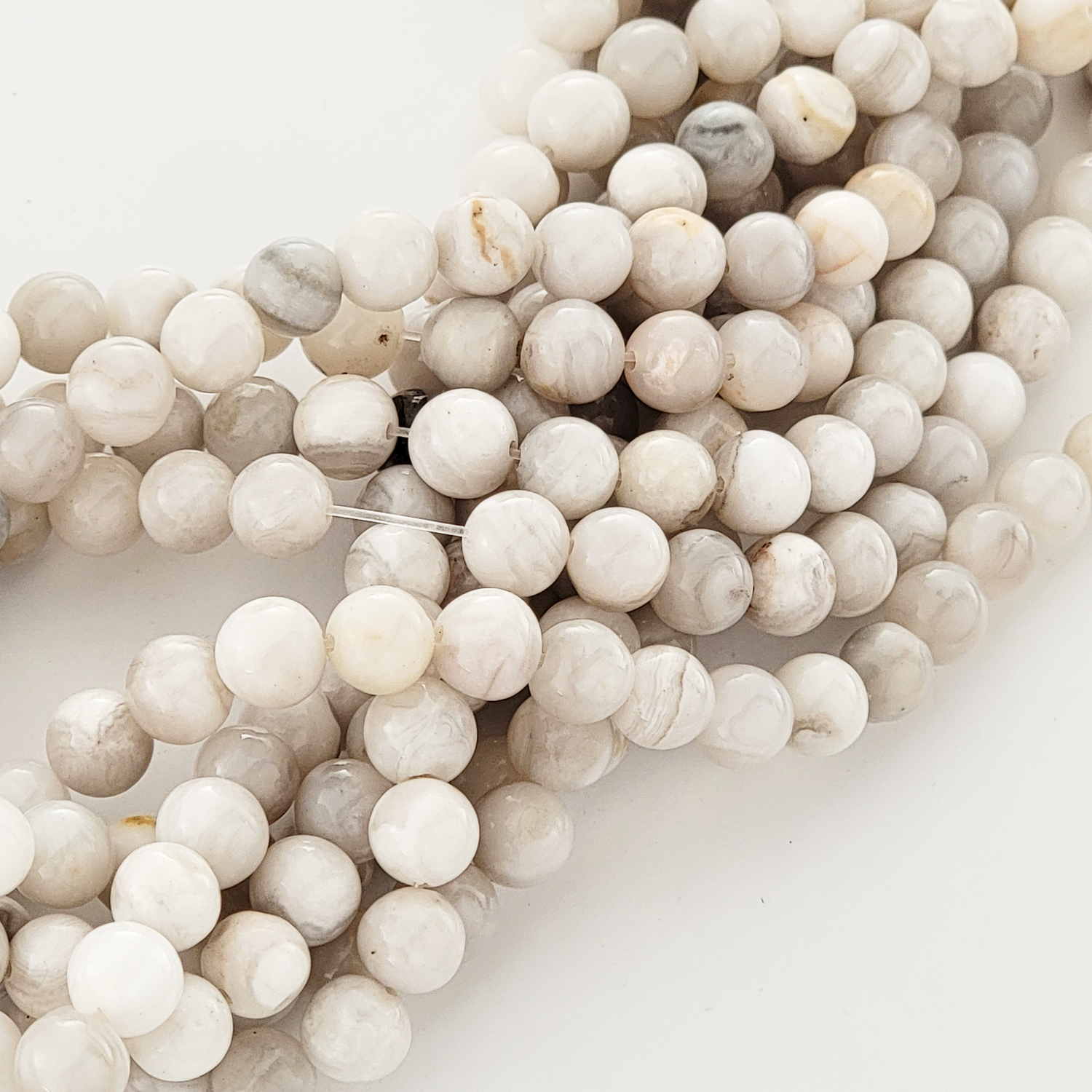 White Crazy Lace Agate Natural Smooth Round Beads