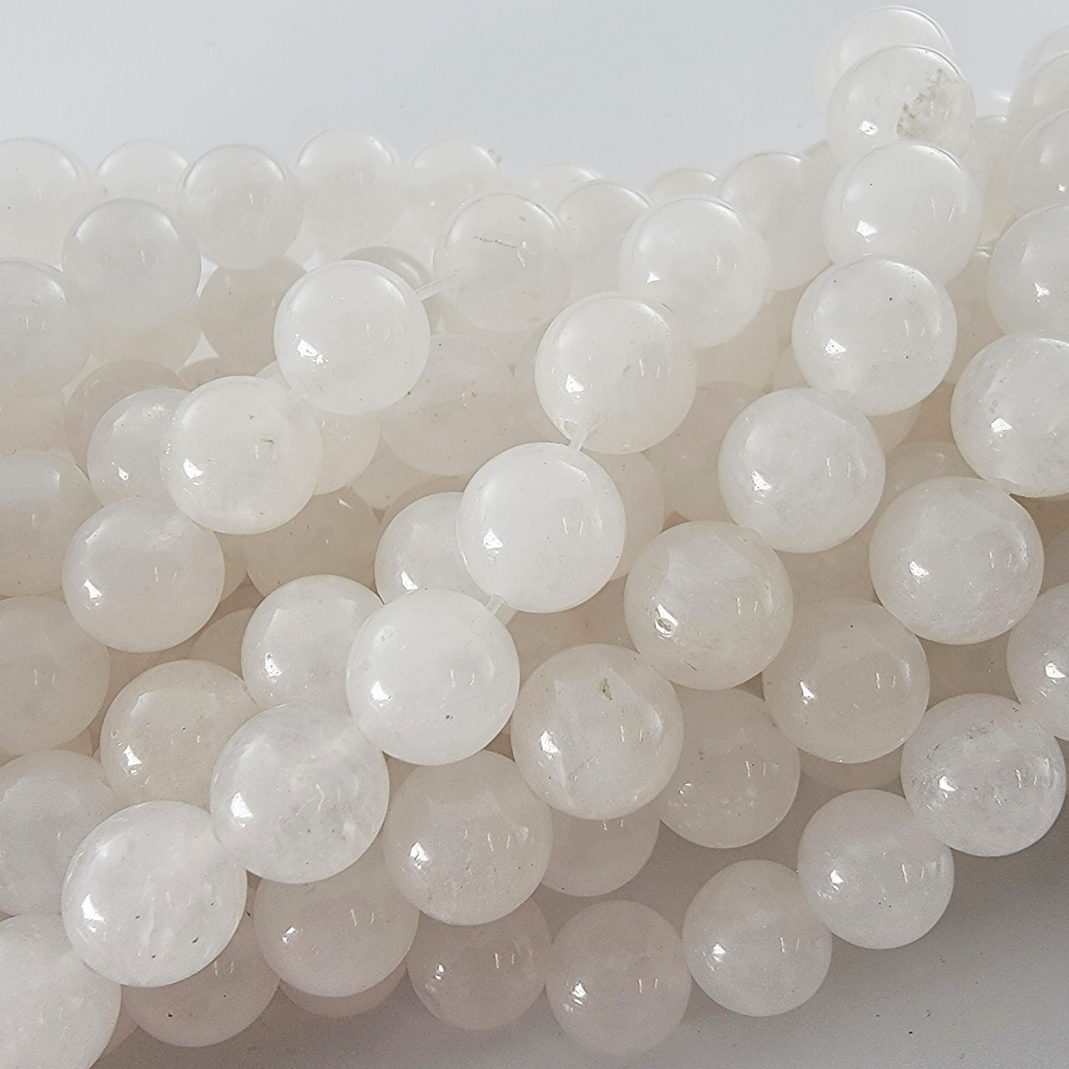 White Jade Natural Smooth Round Beads