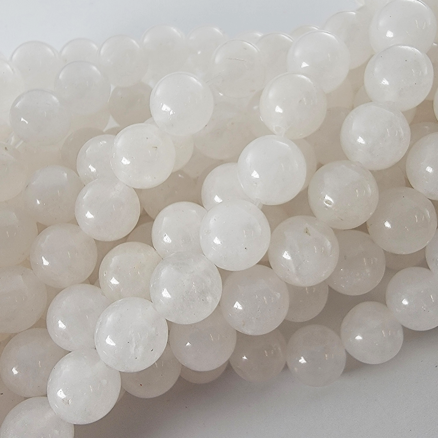 White Jade Natural Smooth Round Beads