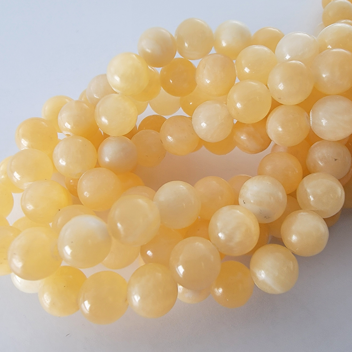 Butter "Yellow Jade" Quartz Natural Smooth Round Beads